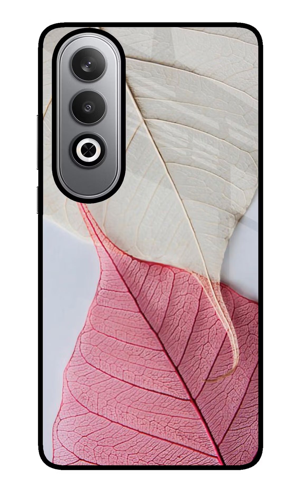 White Pink Leaf Oneplus Nord CE4 Glass Case Back Cover by Casekaro
