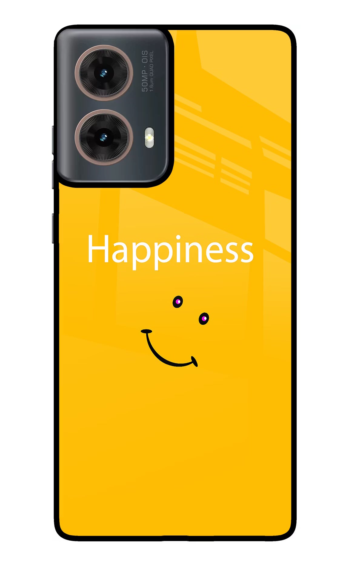 Happiness With Smiley Motorola G85 Glass Case Back Cover by Casekaro