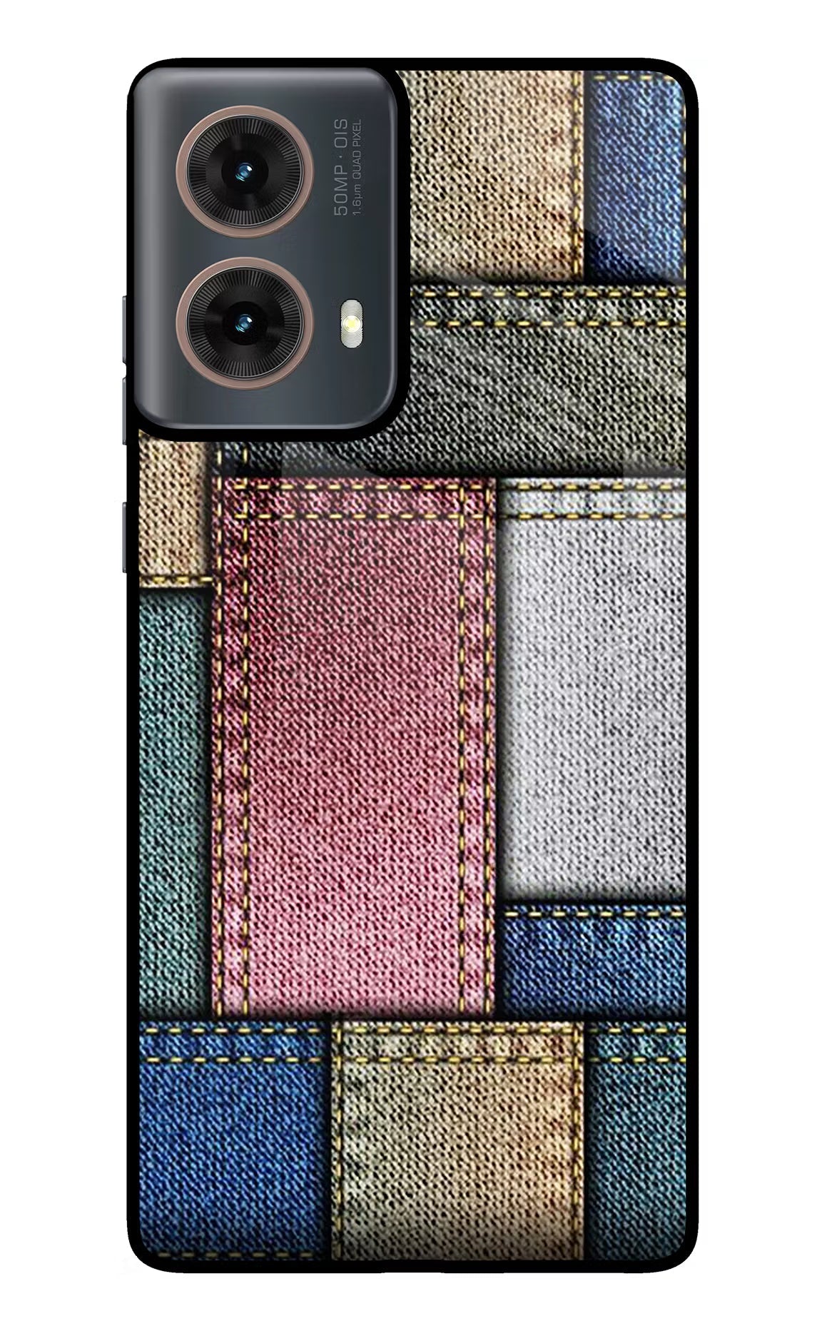 Multicolor Jeans Motorola G85 Glass Case Back Cover by Casekaro