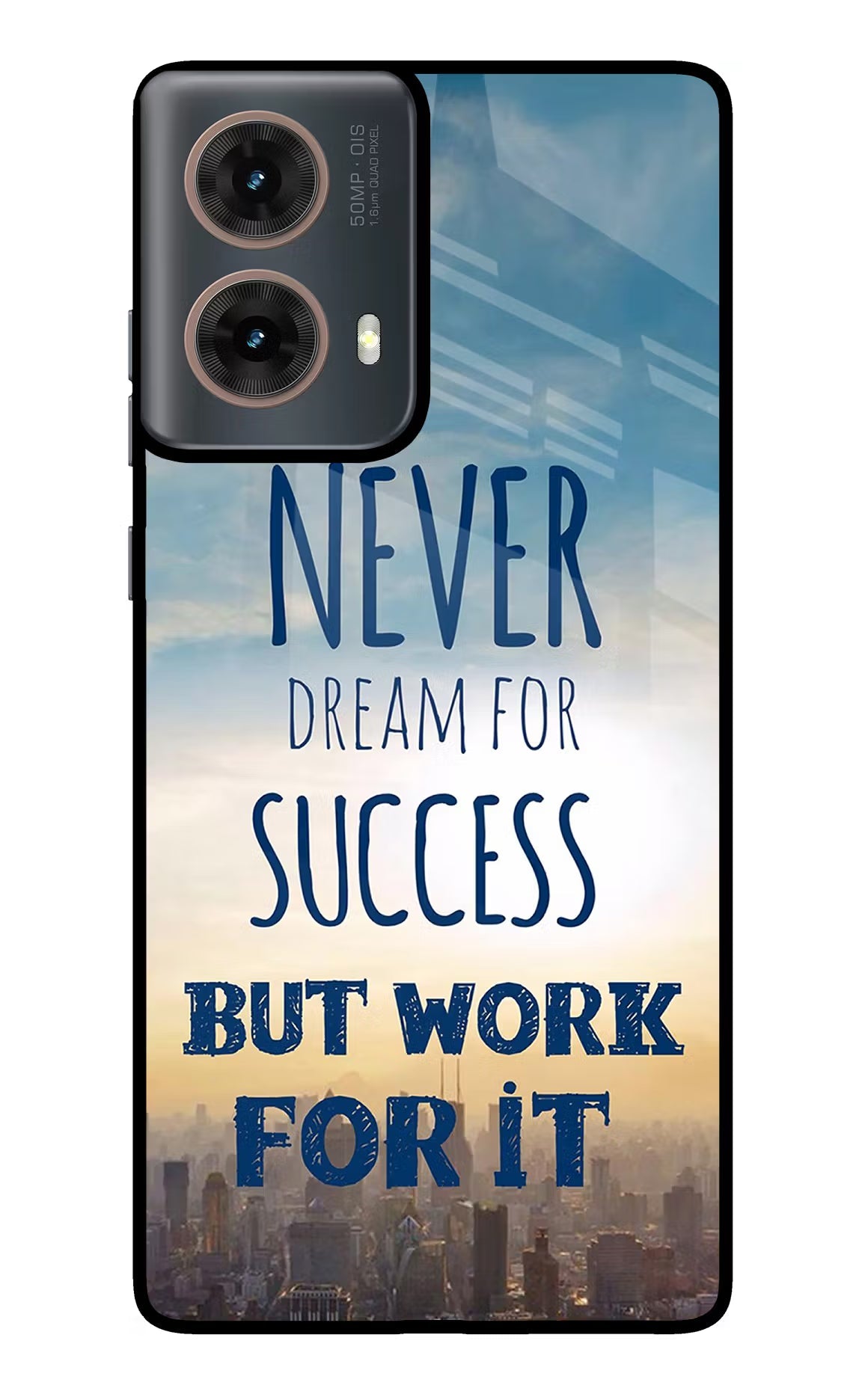 Never Dream For Success But Work For It Motorola G85 Glass Case Back Cover by Casekaro