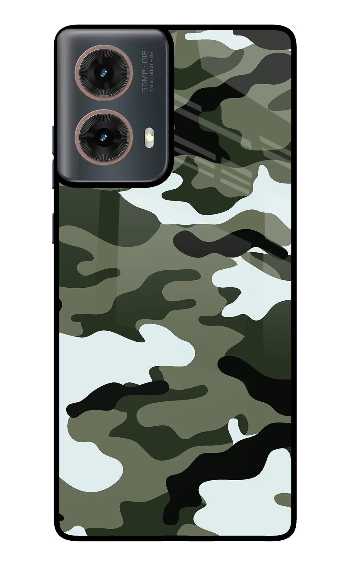 Camouflage Motorola G85 Glass Case Back Cover by Casekaro