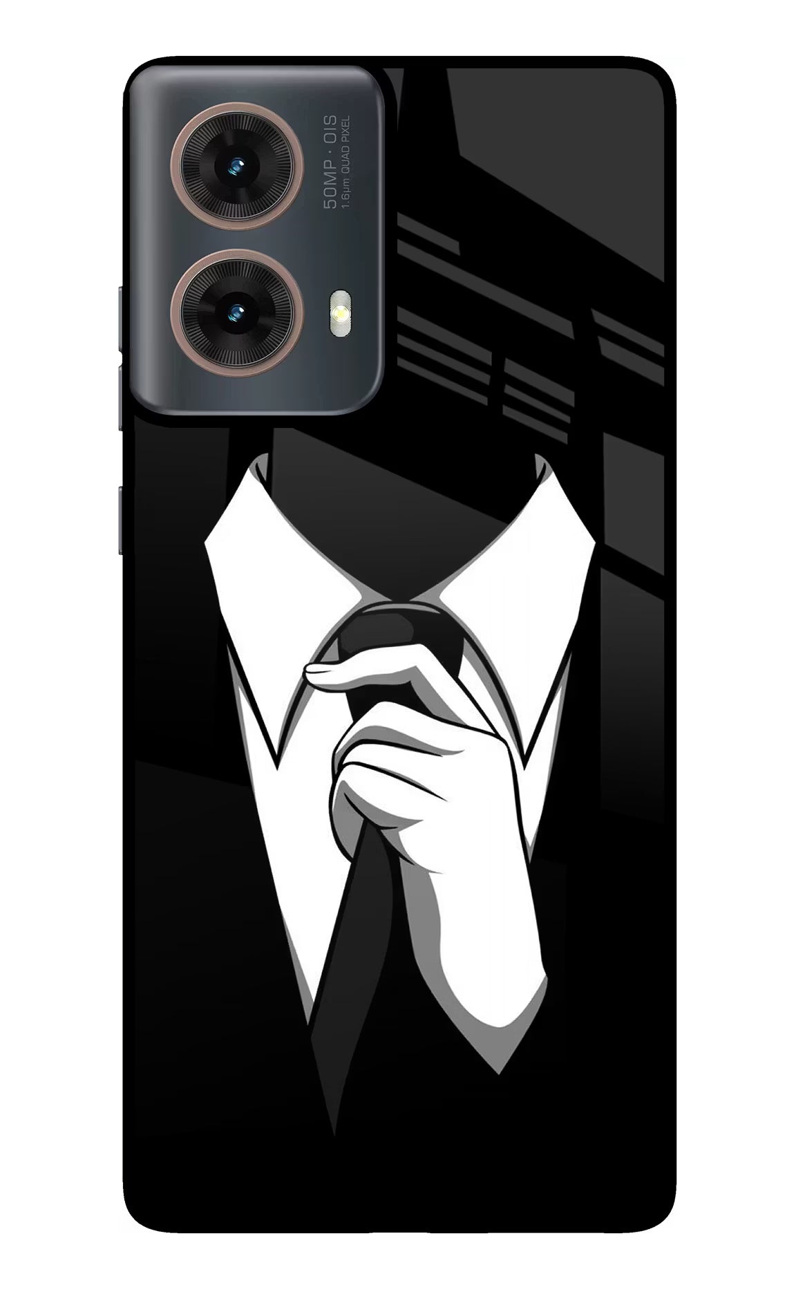 Black Tie Motorola G85 Glass Case Back Cover by Casekaro