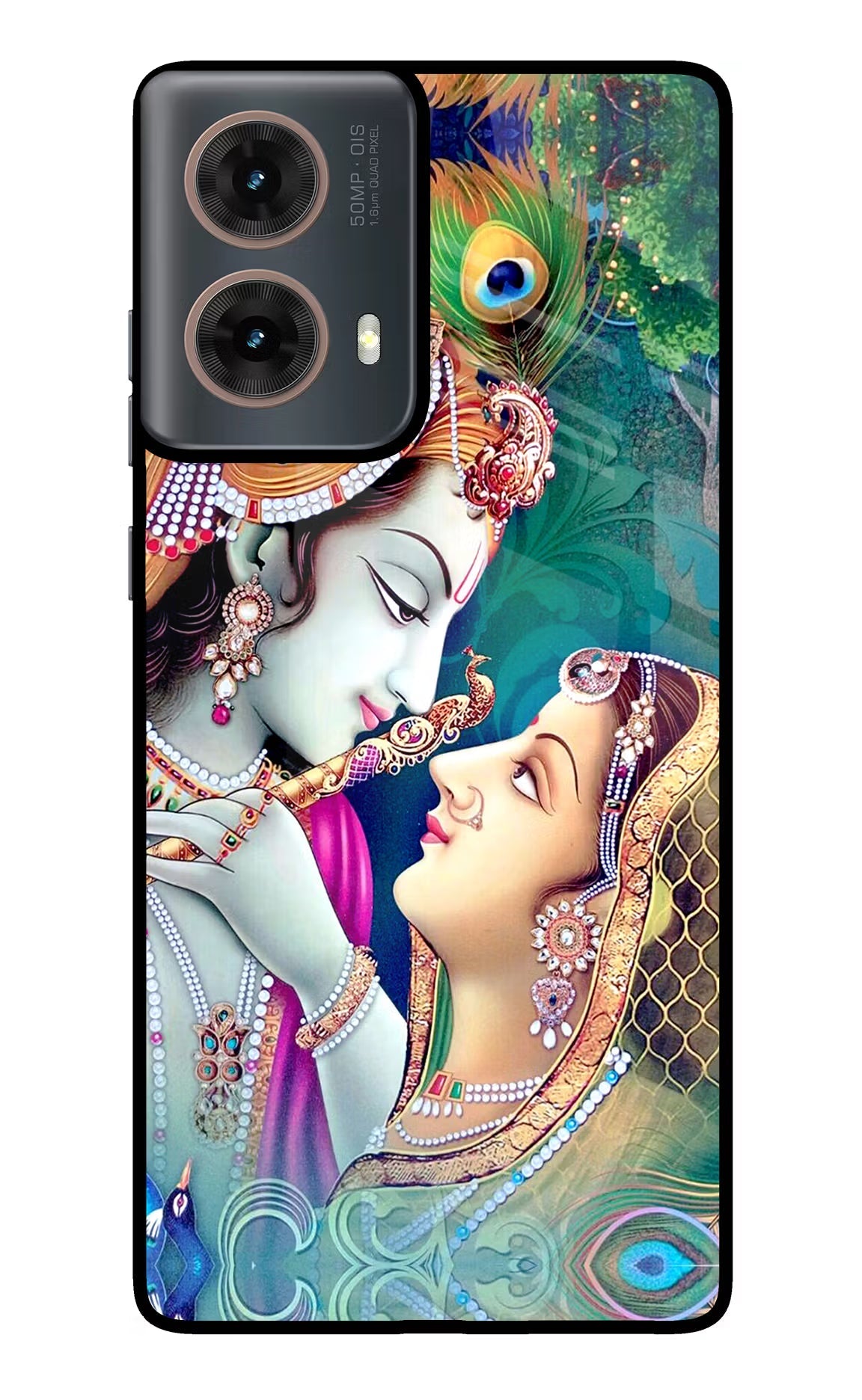 Lord Radha Krishna Motorola G85 Glass Case Back Cover by Casekaro