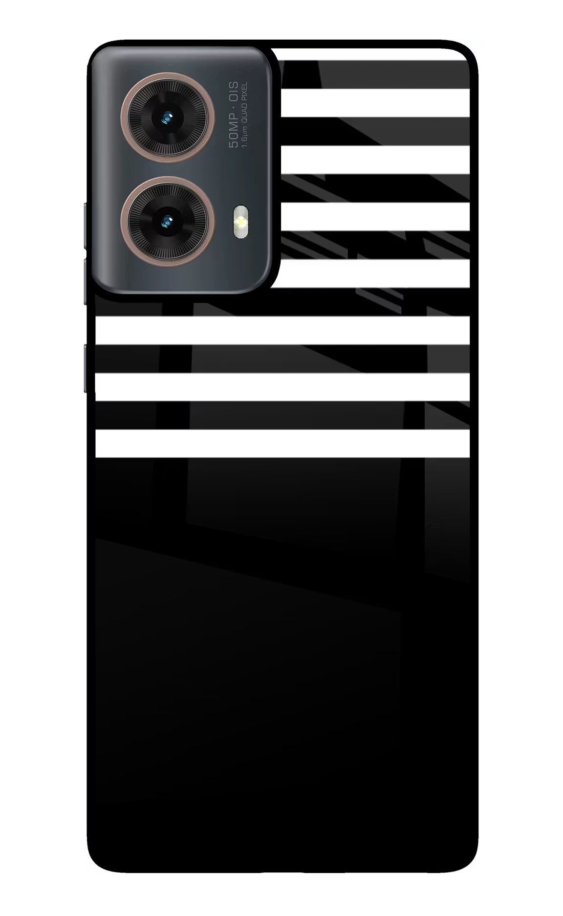 Black and White Print Motorola G85 Glass Case Back Cover by Casekaro