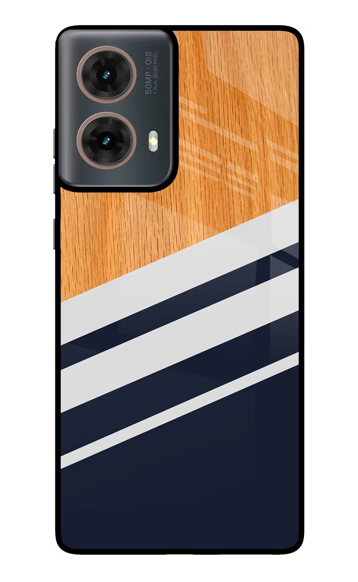 Blue and white wooden Motorola G85 Glass Case Back Cover by Casekaro