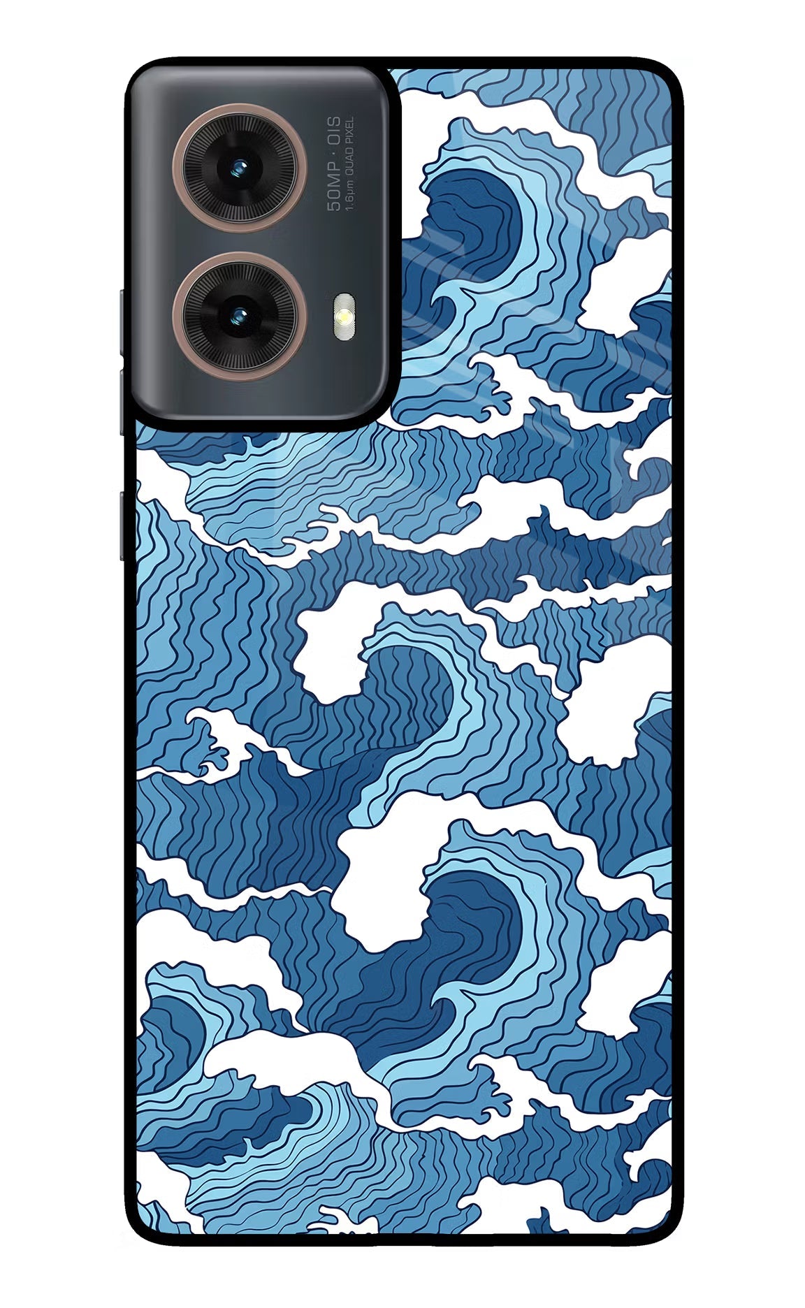 Blue Waves Motorola G85 Glass Case Back Cover by Casekaro