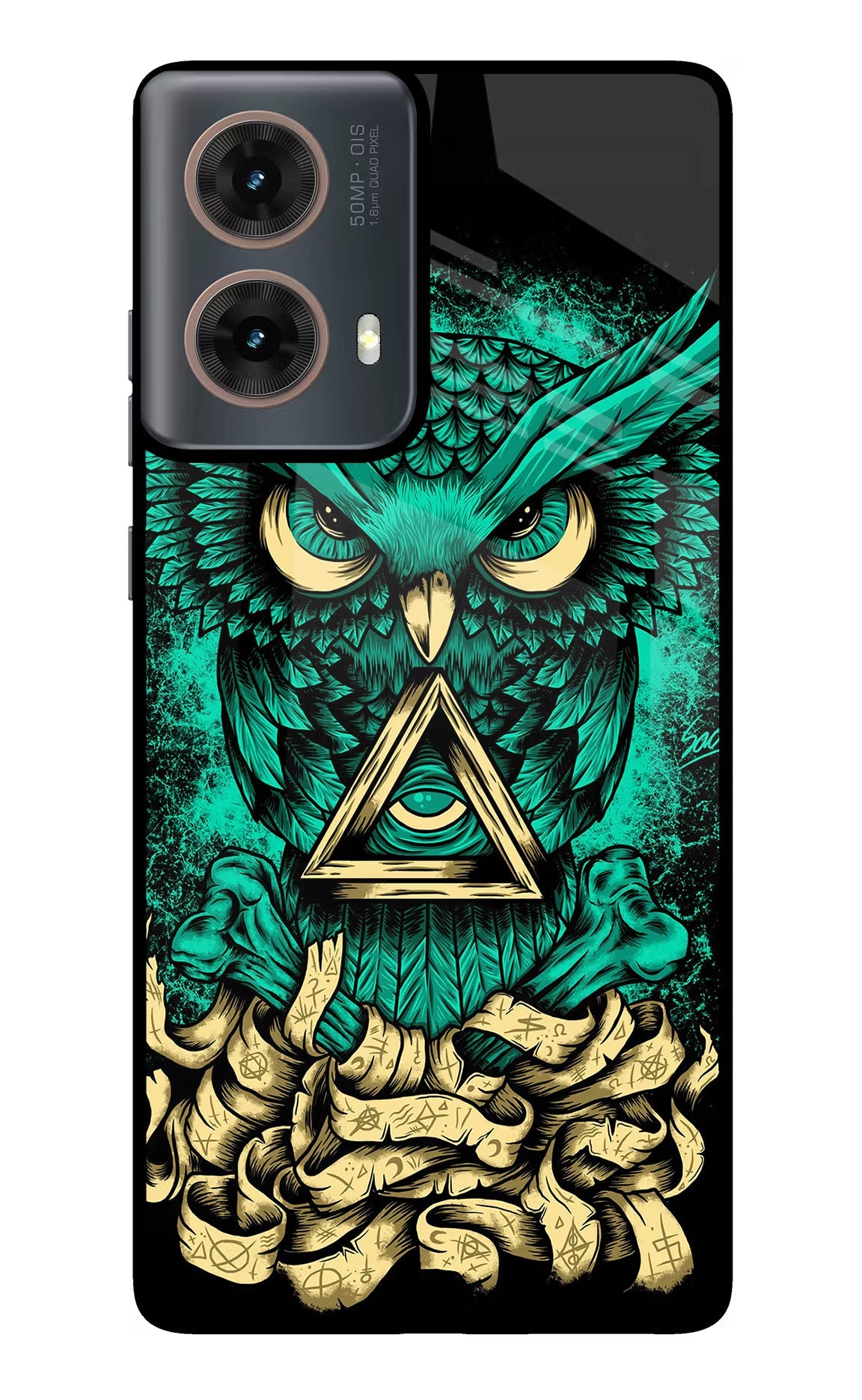 Green Owl Motorola G85 Glass Case Back Cover by Casekaro