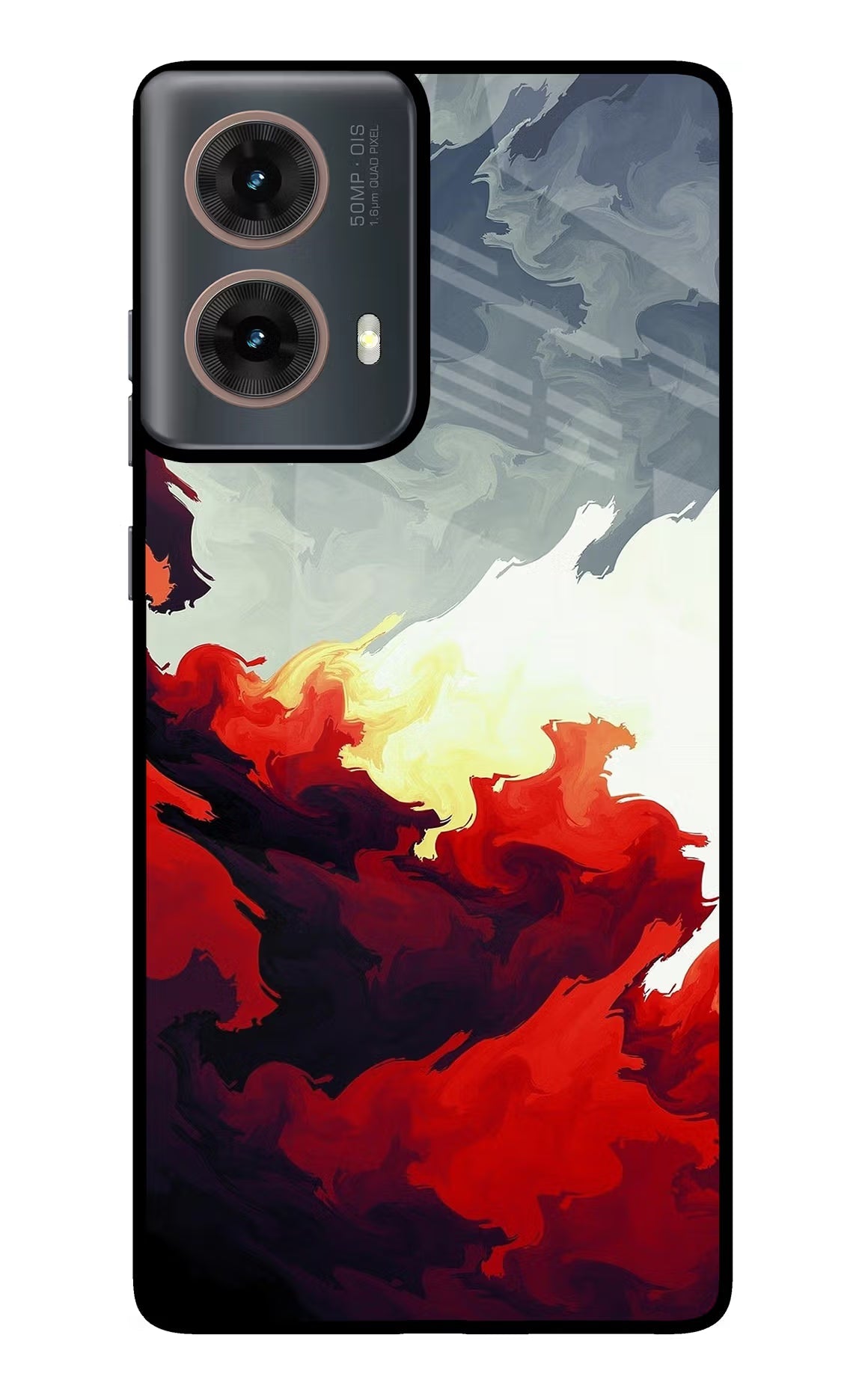 Fire Cloud Motorola G85 Glass Case Back Cover by Casekaro