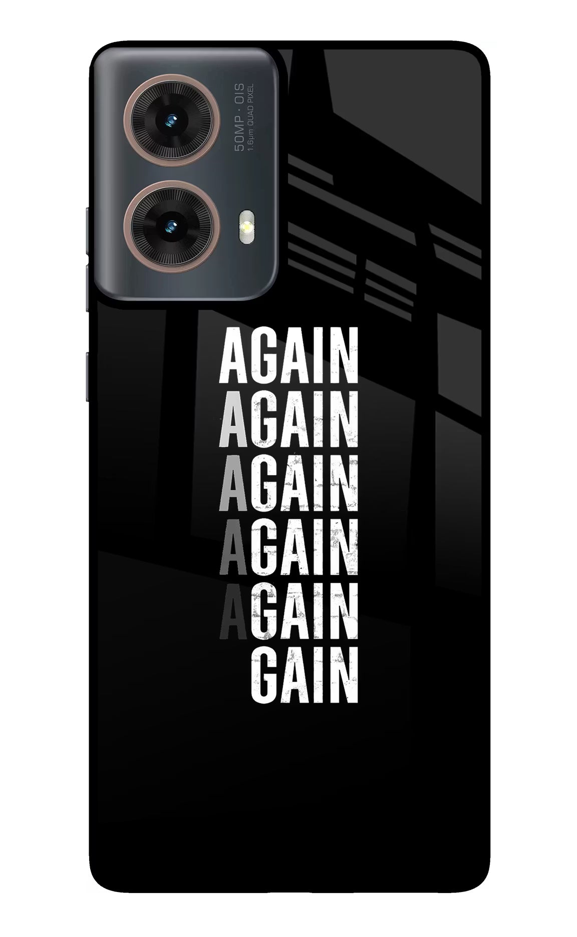 Again Again Gain Motorola G85 Glass Case Back Cover by Casekaro