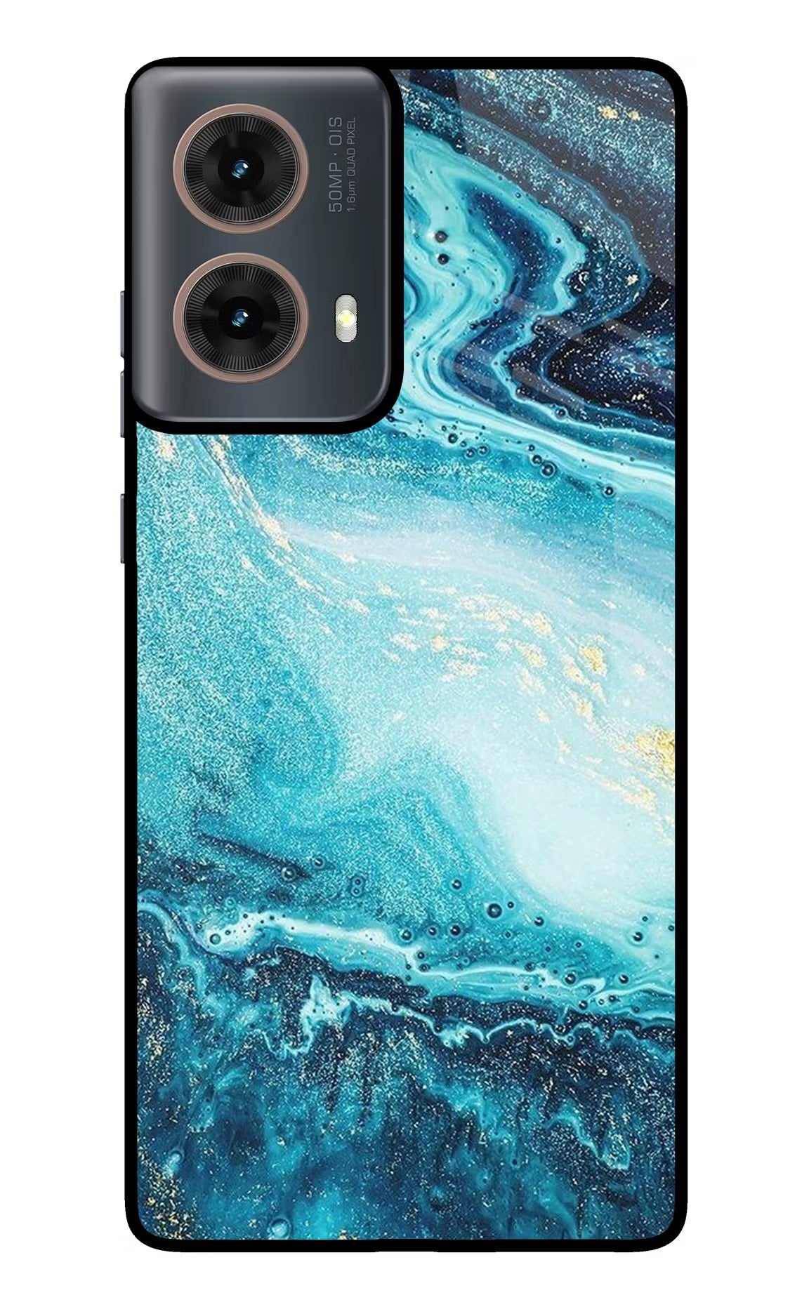 Blue Glitter Marble Motorola G85 Glass Case Back Cover by Casekaro