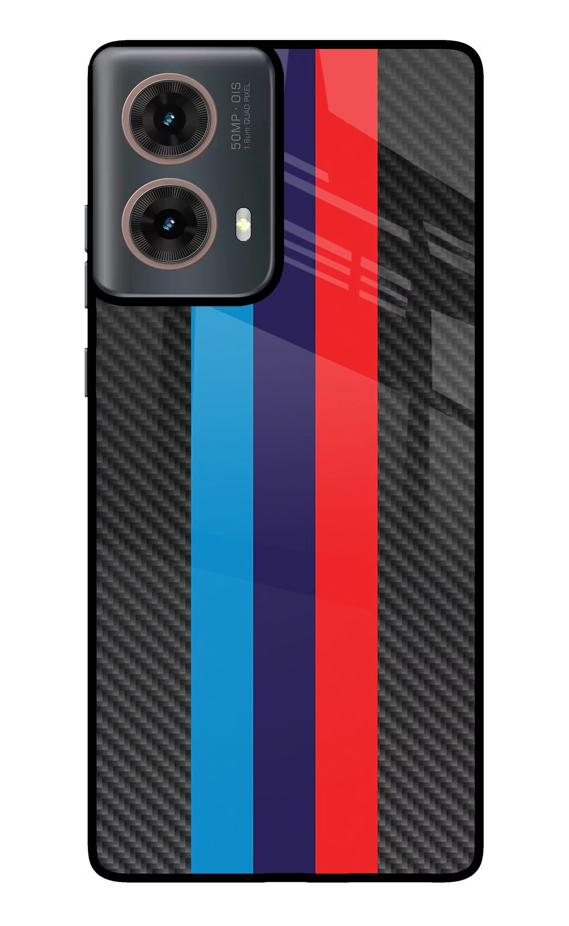 BMW Stripes Pattern Motorola G85 Glass Case Back Cover by Casekaro