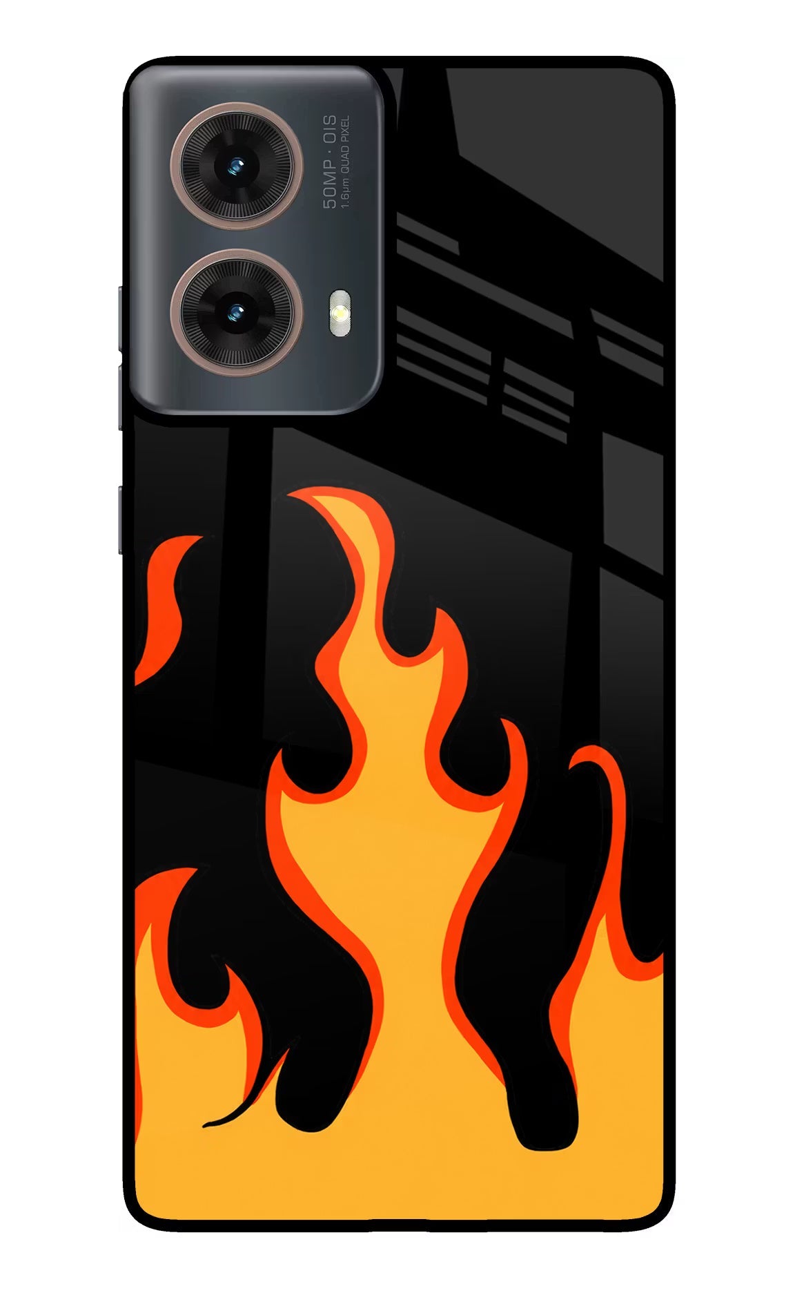 Fired Up – Black Motorola G85 Glass Case Back Cover by Casekaro