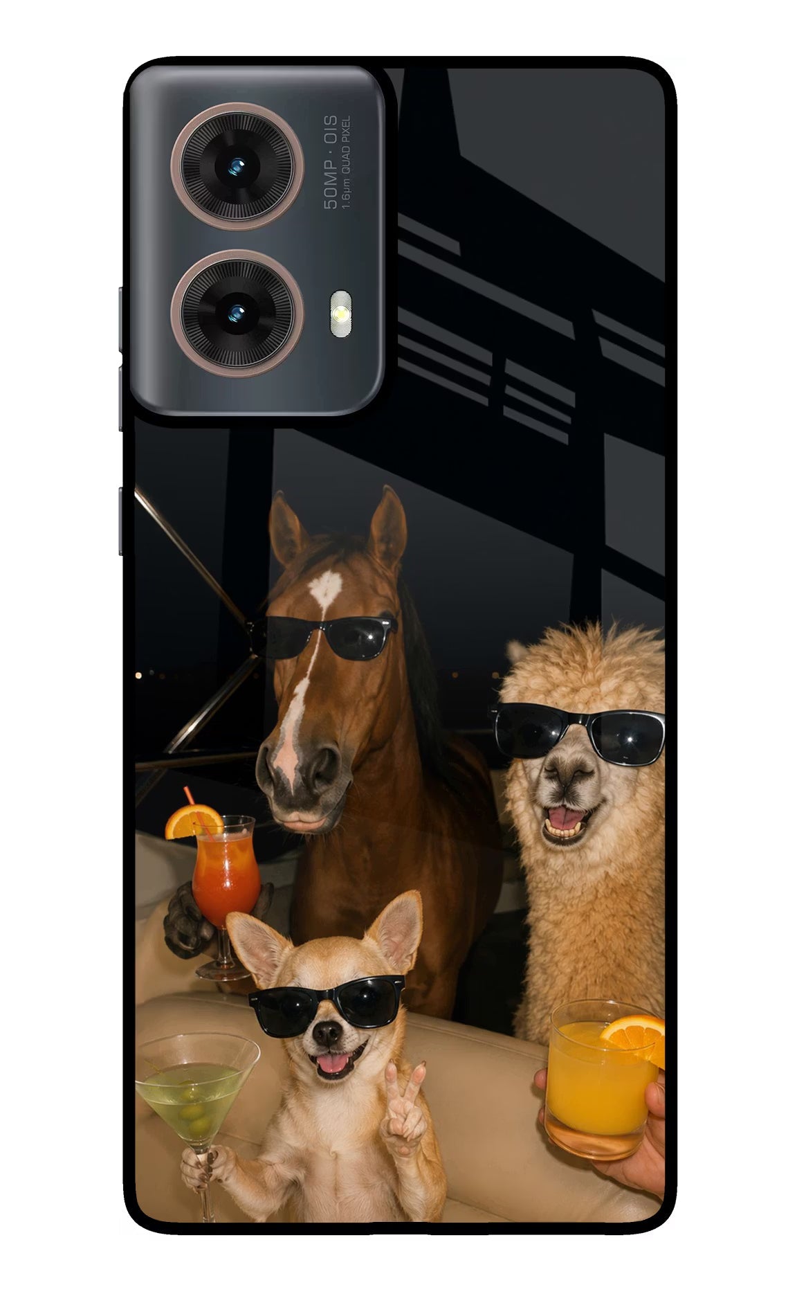 Party Squad Motorola G85 Glass Case Back Cover by Casekaro