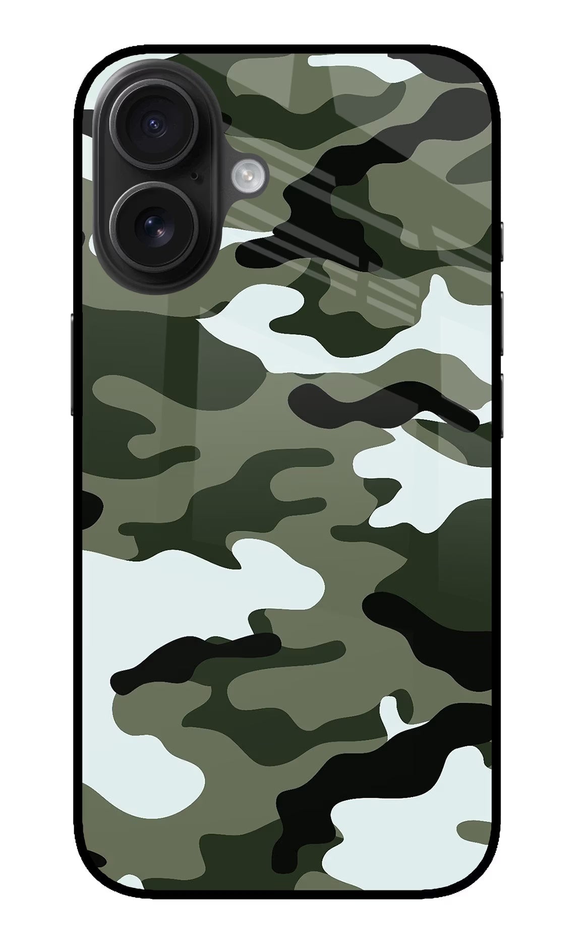 Camouflage iPhone 16 Glass Case Back Cover by Casekaro