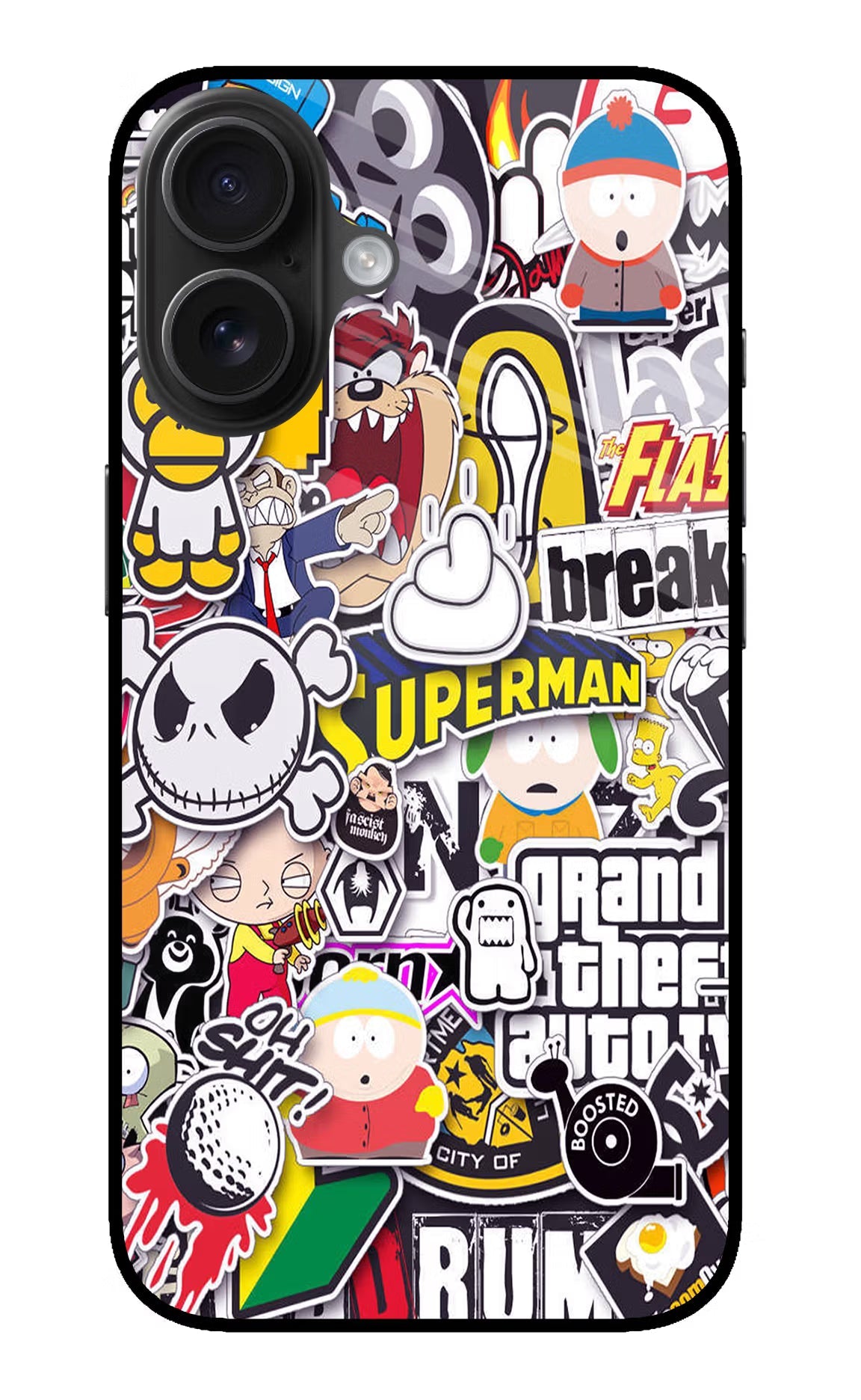 Sticker Bomb iPhone 16 Glass Case Back Cover by Casekaro