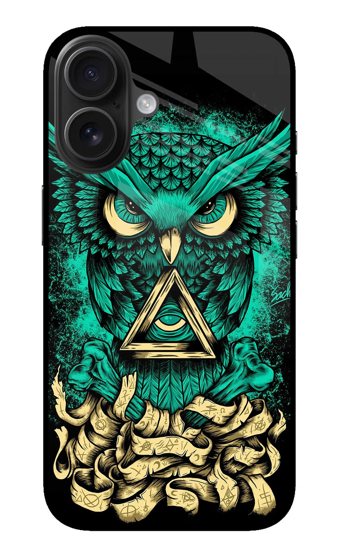 Green Owl iPhone 16 Glass Case Back Cover by Casekaro