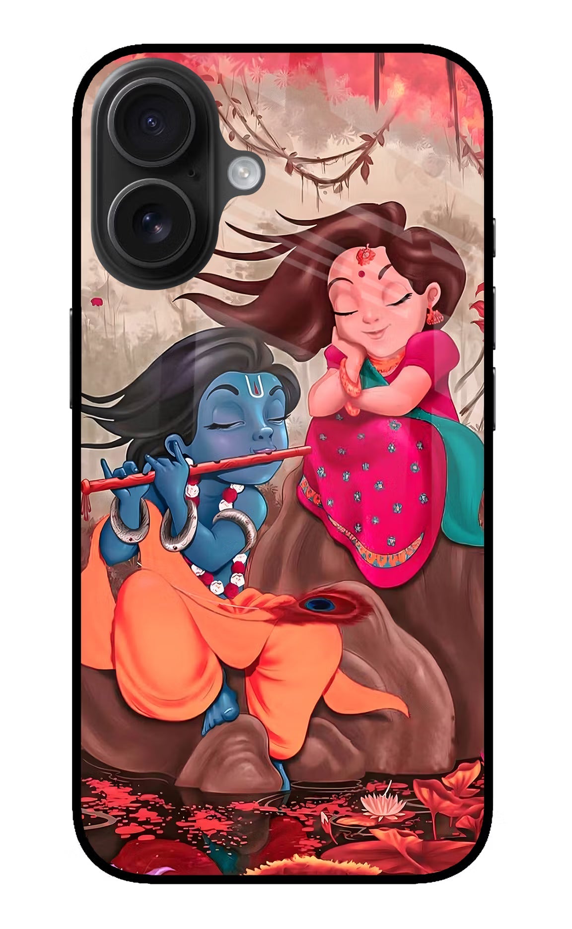 Radhe Krishna iPhone 16 Glass Case Back Cover by Casekaro