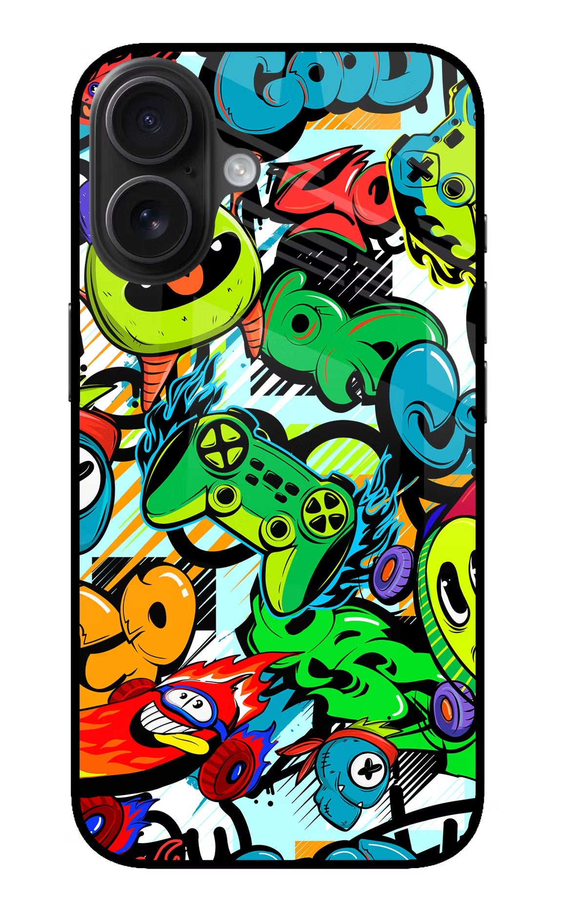 Game Doodle iPhone 16 Glass Case Back Cover by Casekaro