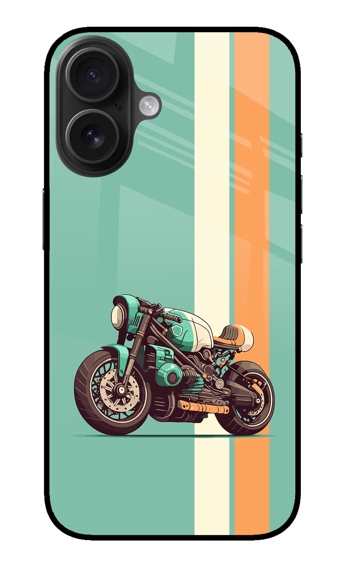 Striped Moto Drift iPhone 16 Glass Case Back Cover by Casekaro