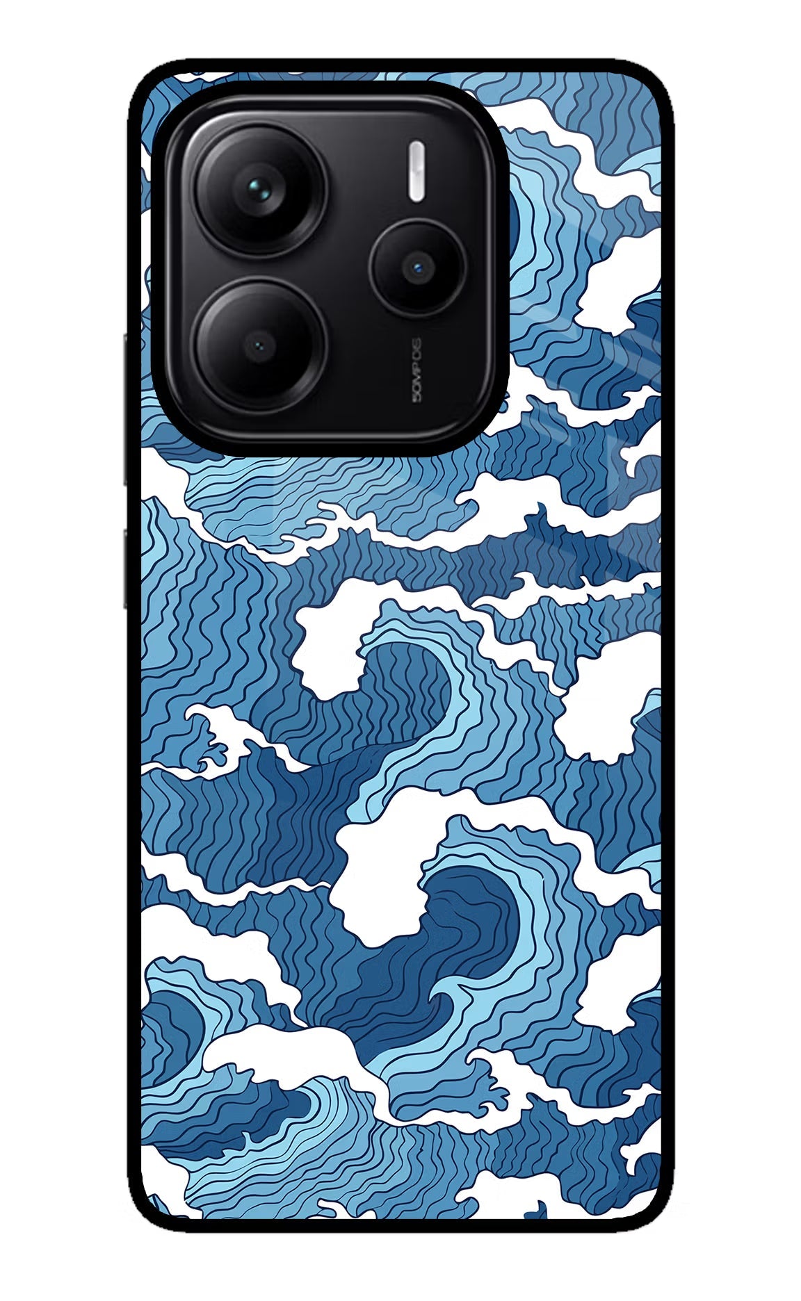 Blue Waves Redmi Note 14 5G Glass Case Back Cover by Casekaro
