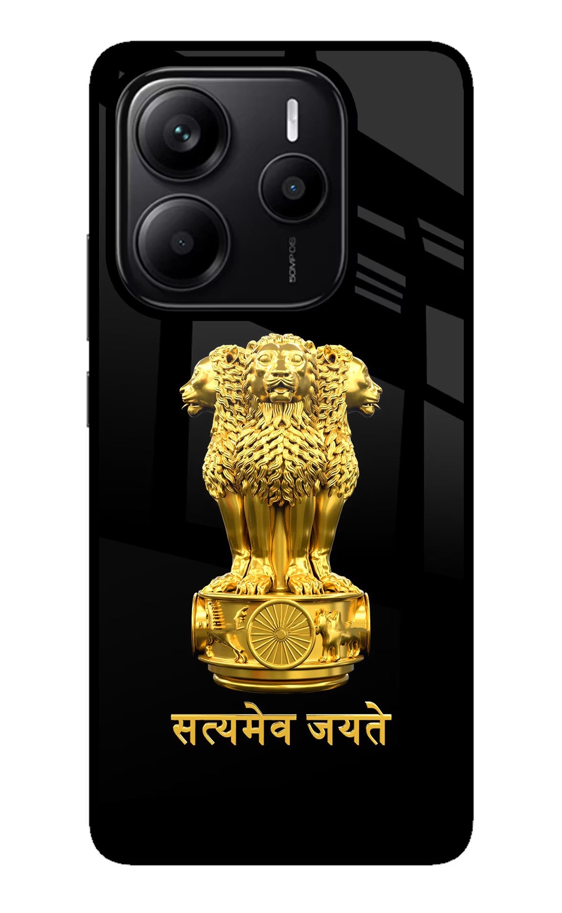 Satyamev Jayate Golden Redmi Note 14 5G Glass Case Back Cover by Casekaro