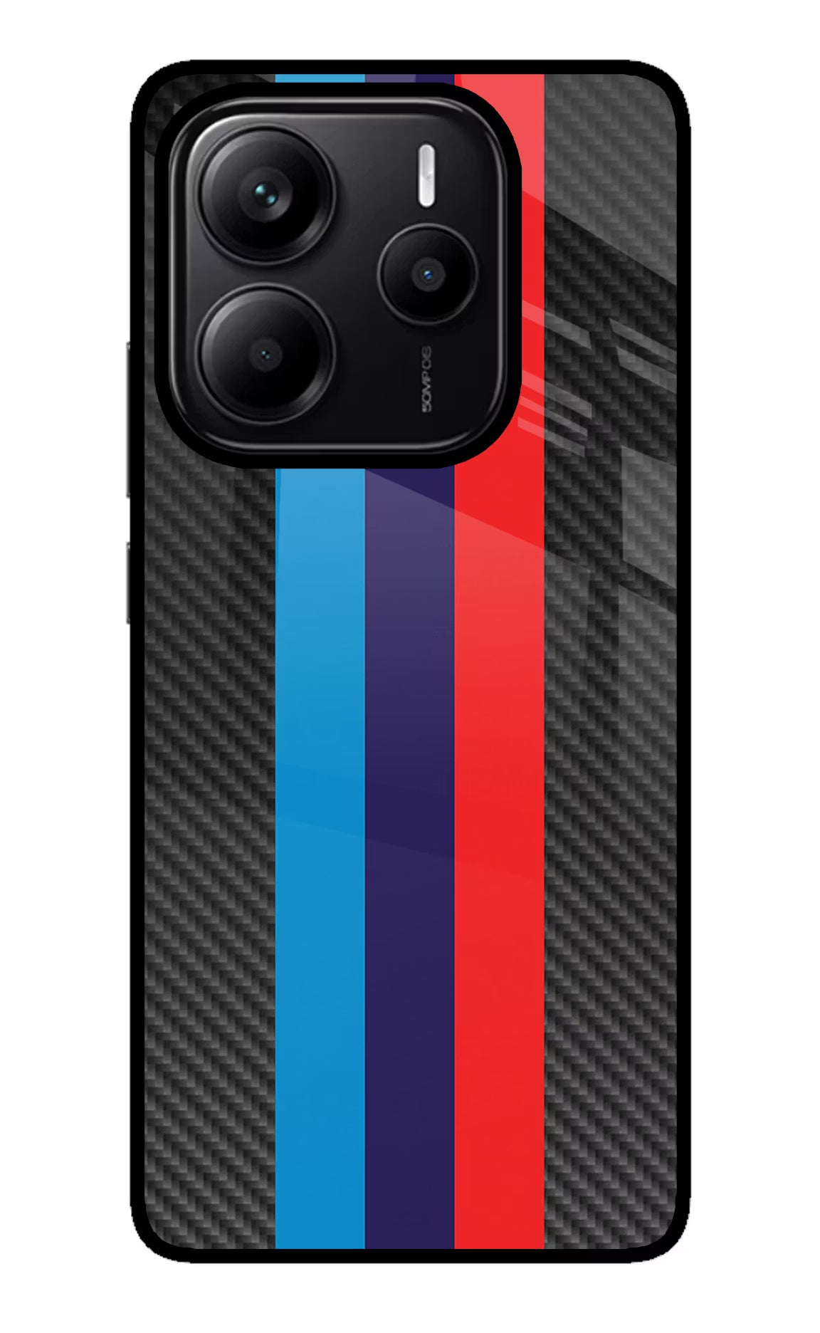 BMW Stripes Pattern Redmi Note 14 5G Glass Case Back Cover by Casekaro
