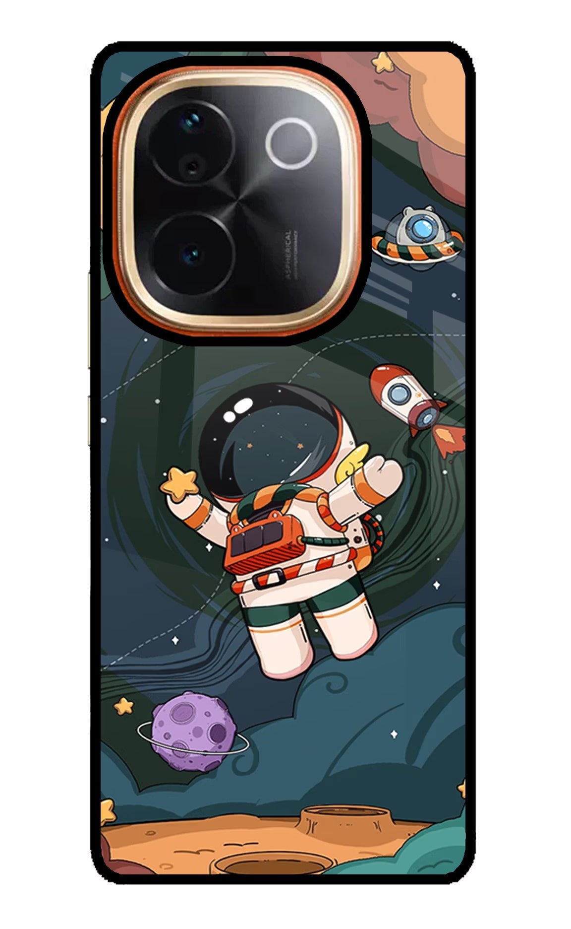 Cartoon Astronaut IQOO Z9S Pro 5G Glass Case Back Cover by Casekaro