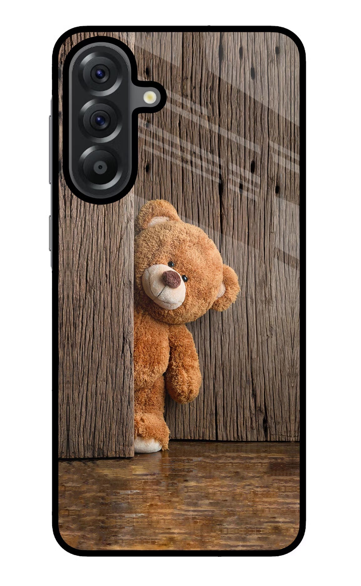 Teddy Wooden Samsung A56 5G Glass Case Back Cover by Casekaro