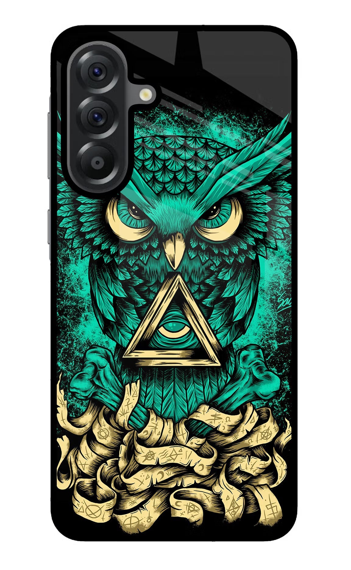 Green Owl Samsung A56 5G Glass Case Back Cover by Casekaro