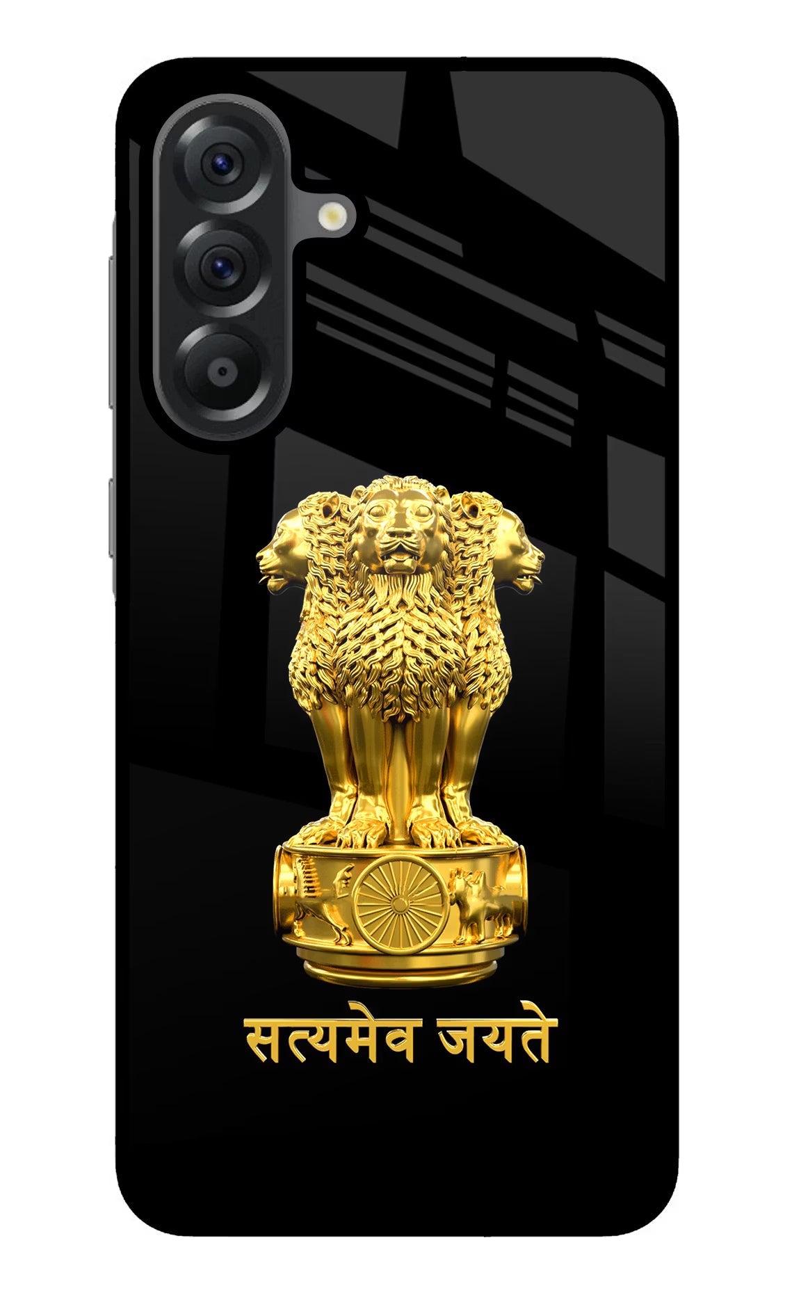 Satyamev Jayate Golden Samsung A56 5G Glass Case Back Cover by Casekaro