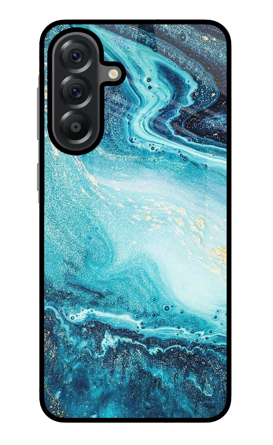 Blue Glitter Marble Samsung A56 5G Glass Case Back Cover by Casekaro