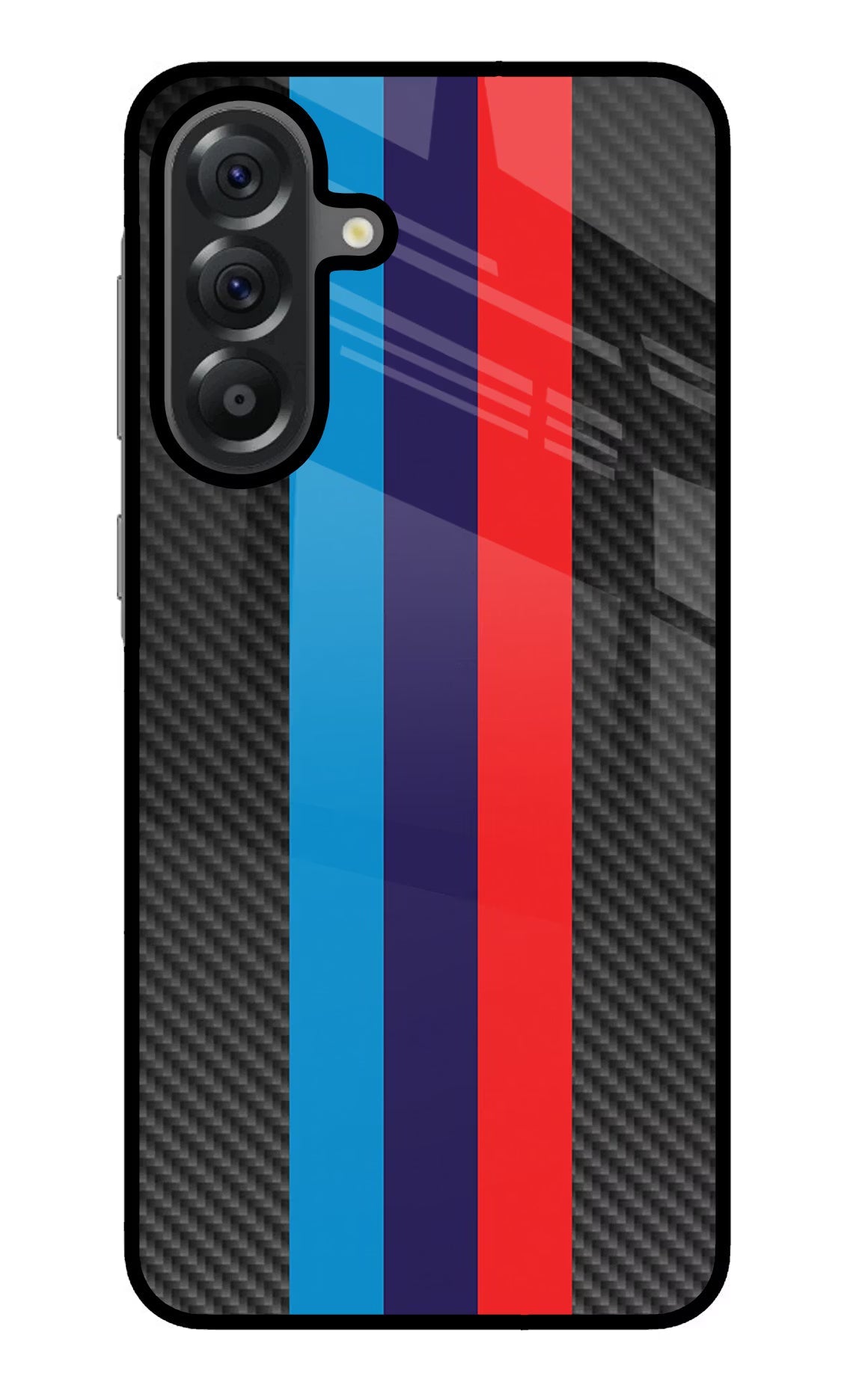 BMW Stripes Pattern Samsung A56 5G Glass Case Back Cover by Casekaro