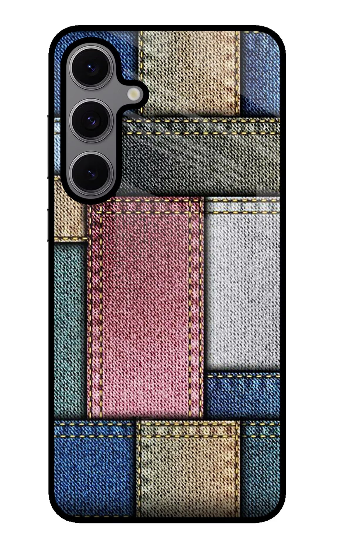 Multicolor Jeans Samsung S24 FE 5G Glass Case Back Cover by Casekaro