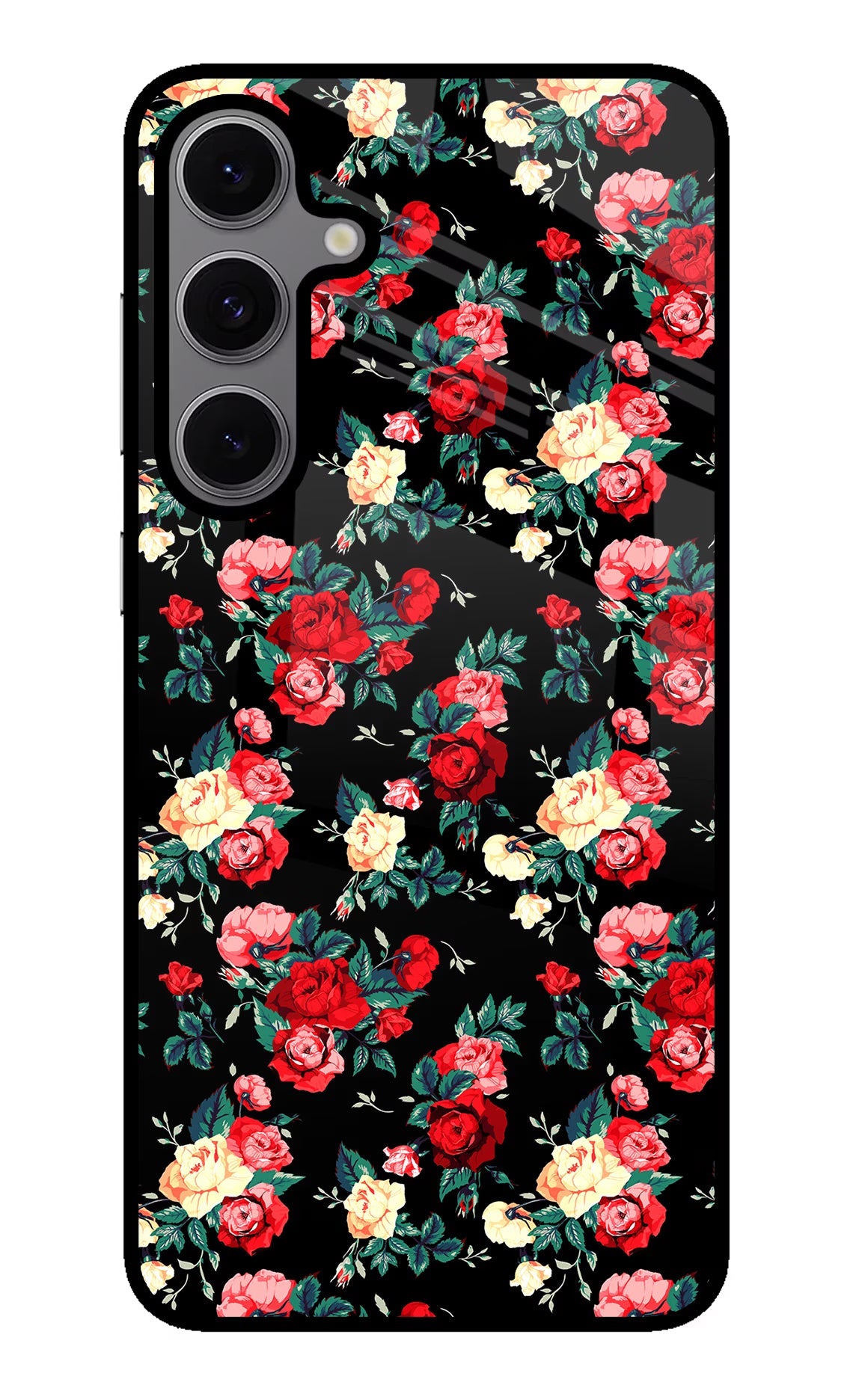 Rose Pattern Samsung S24 FE 5G Glass Case Back Cover by Casekaro