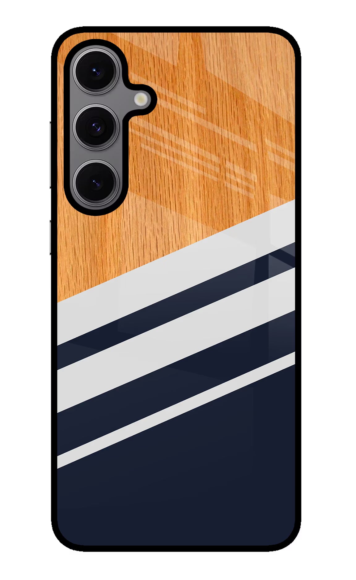 Blue and white wooden Samsung S24 FE 5G Glass Case Back Cover by Casekaro
