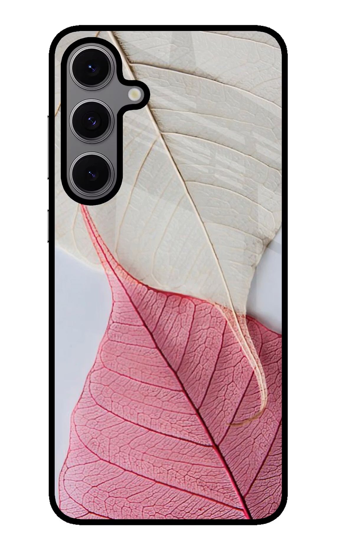 White Pink Leaf Samsung S24 FE 5G Glass Case Back Cover by Casekaro