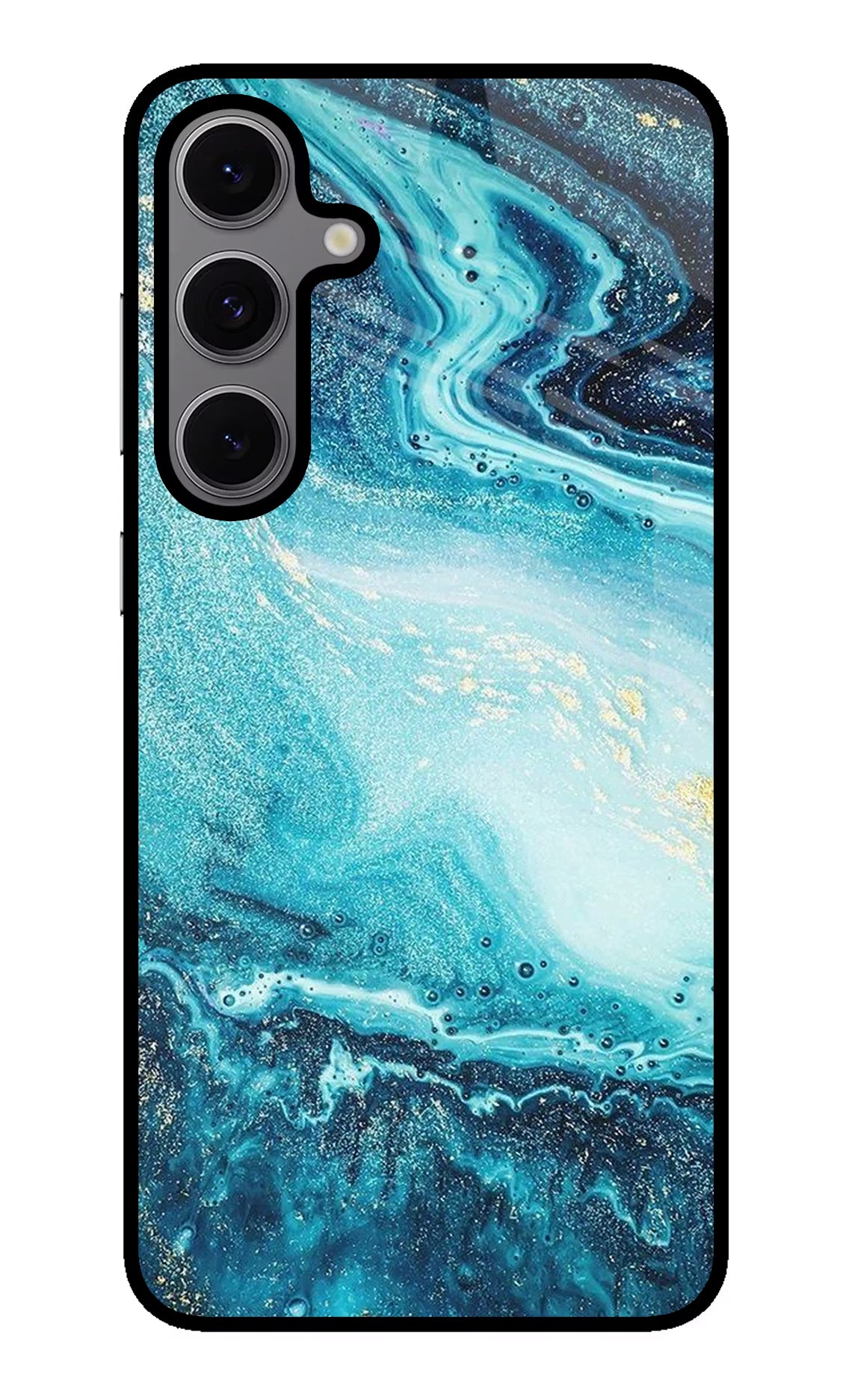 Blue Glitter Marble Samsung S24 FE 5G Glass Case Back Cover by Casekaro