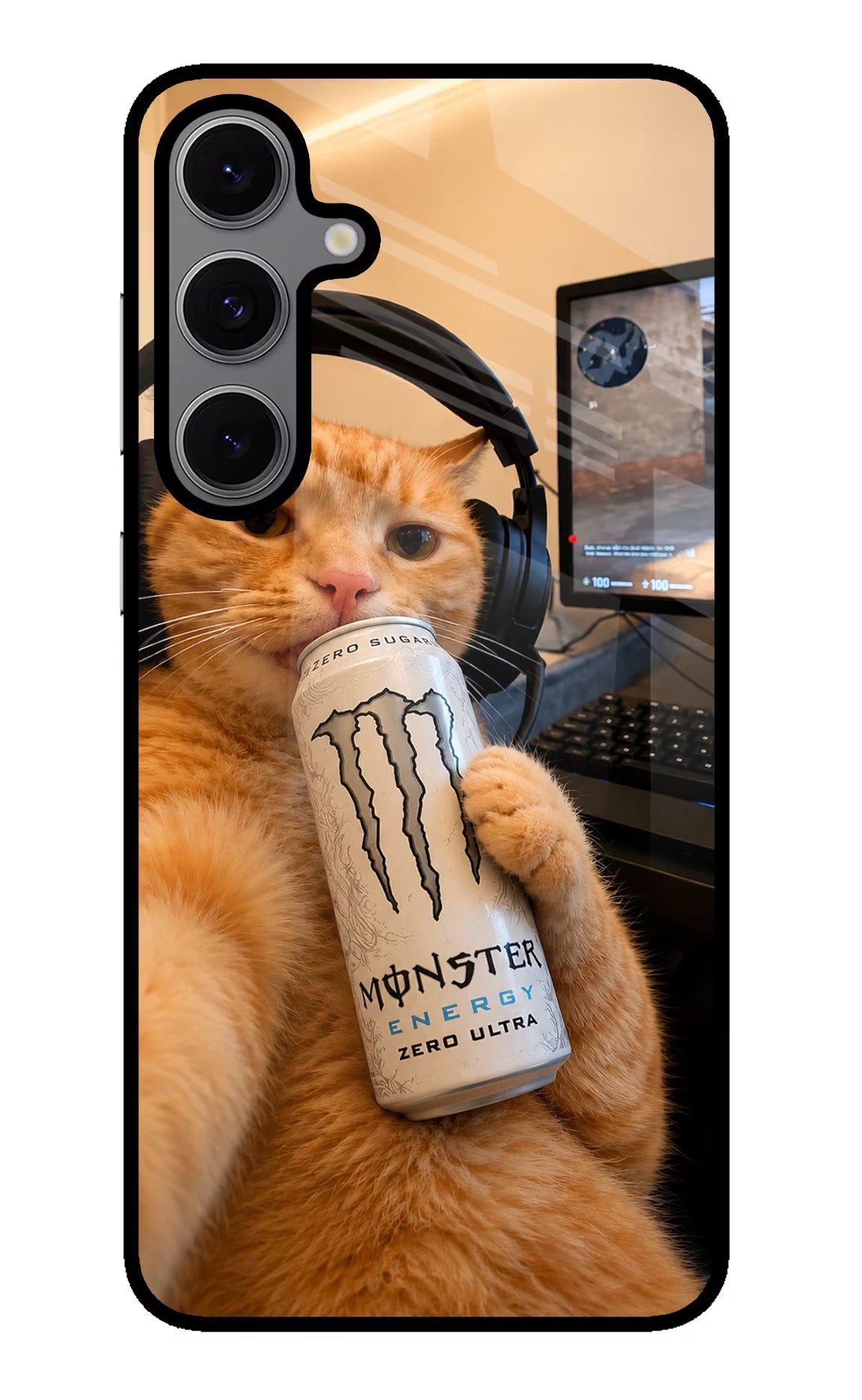 Gamer Cat Energy Samsung S24 FE 5G Glass Case Back Cover by Casekaro