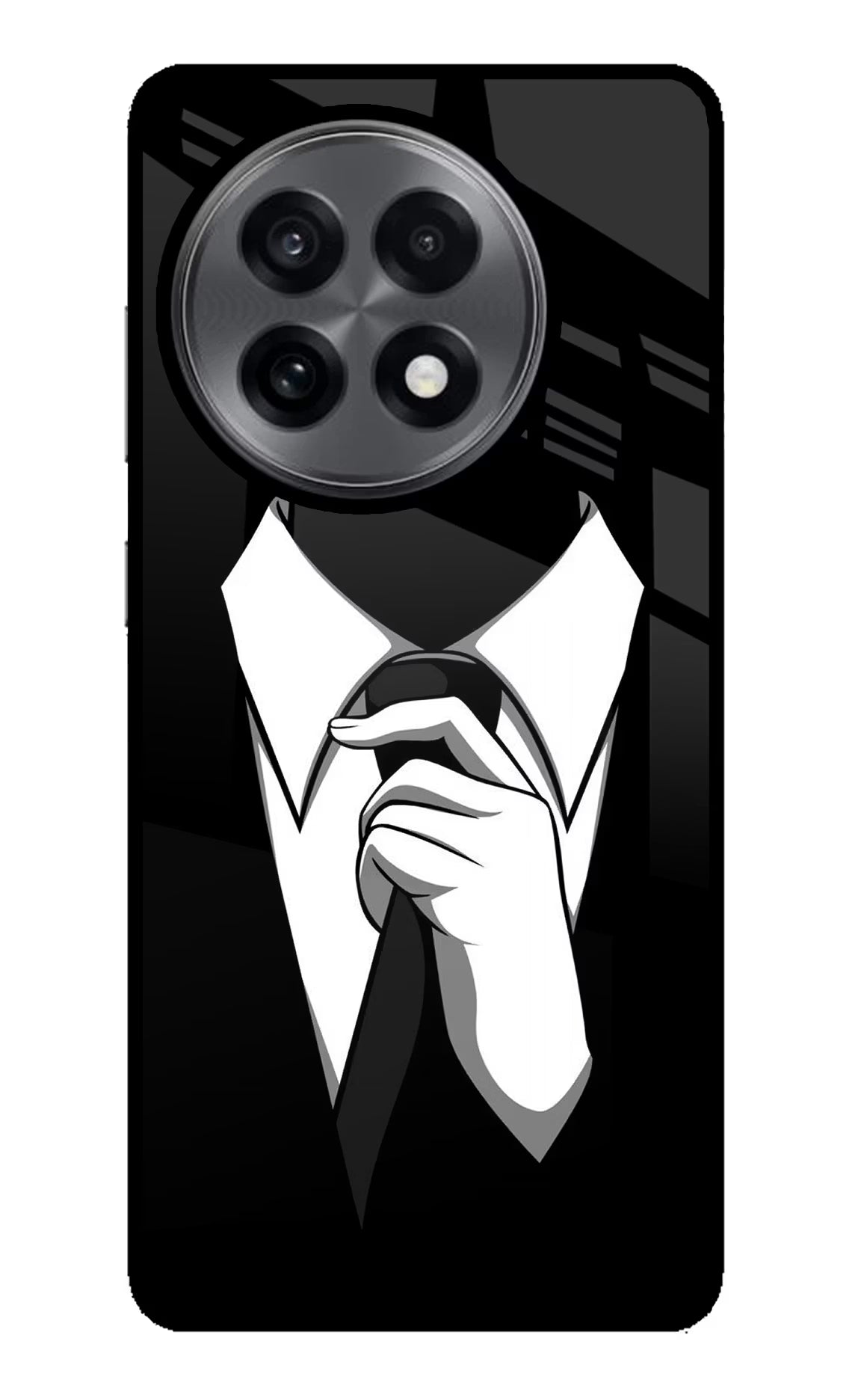 Black Tie OnePlus 13R Glass Case Back Cover by Casekaro