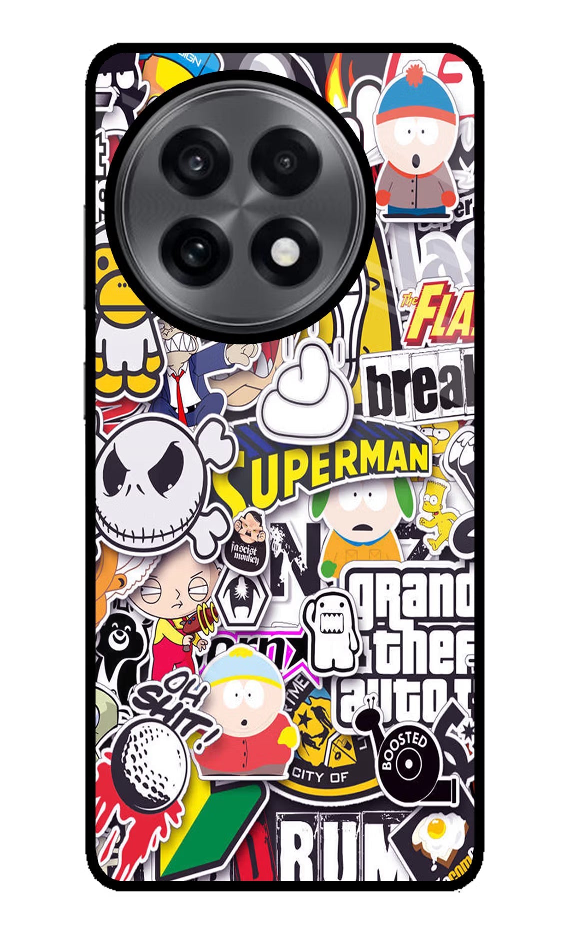 Sticker Bomb OnePlus 13R Glass Case Back Cover by Casekaro