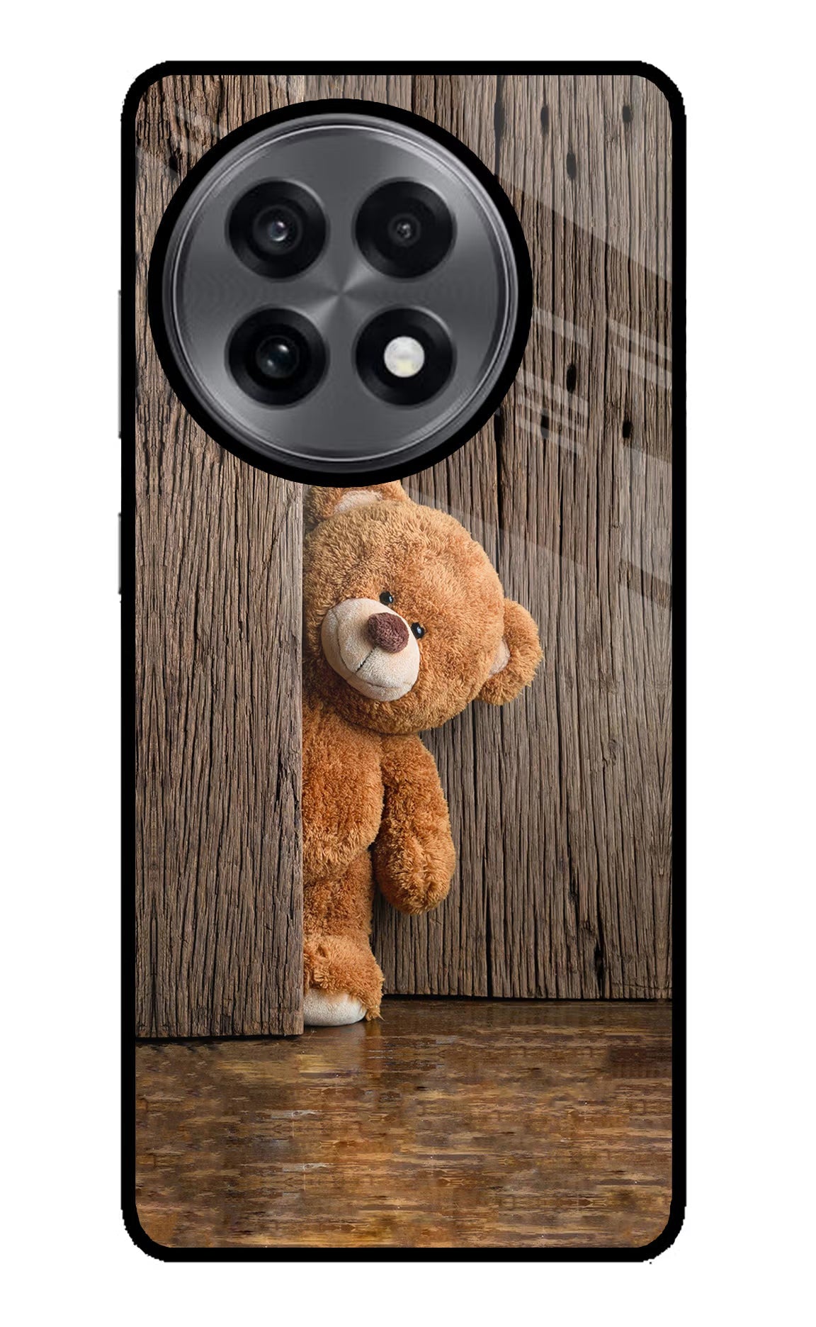 Teddy Wooden OnePlus 13R Glass Case Back Cover by Casekaro
