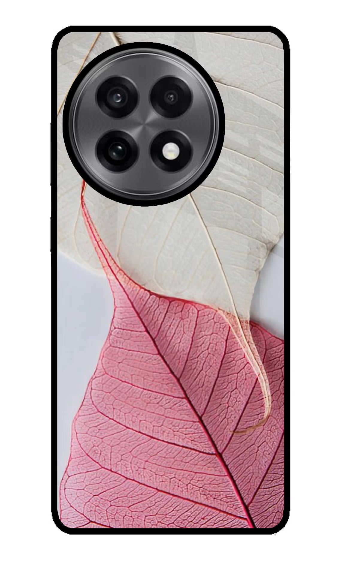 White Pink Leaf OnePlus 13R Glass Case Back Cover by Casekaro