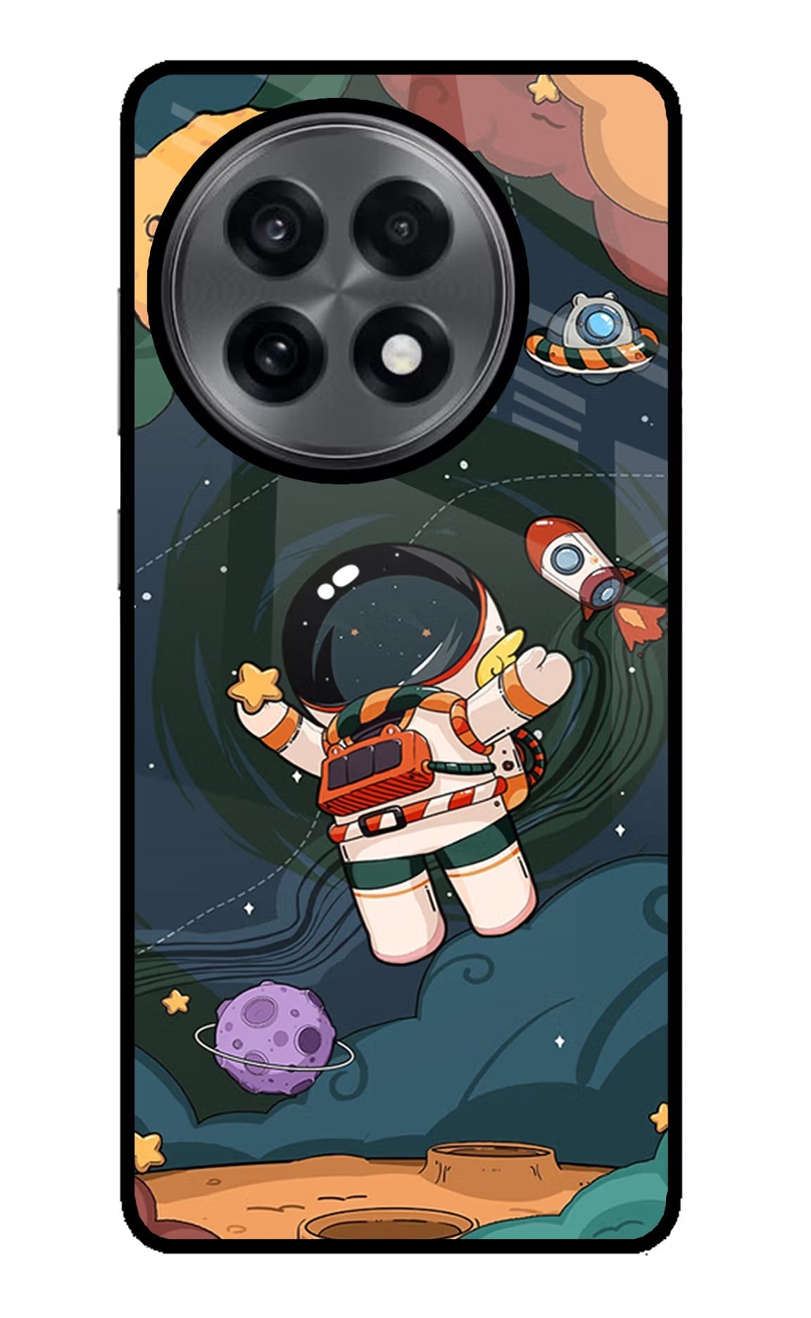 Cartoon Astronaut OnePlus 13R Glass Case Back Cover by Casekaro