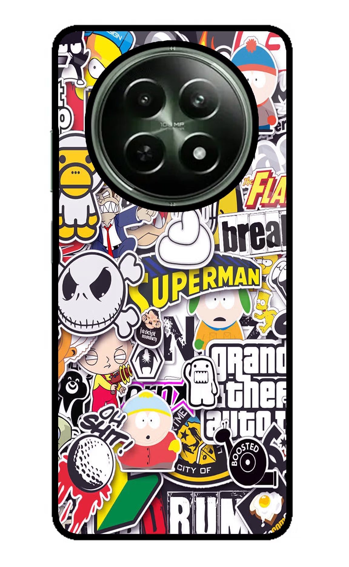 Sticker Bomb Realme 12x 5G Glass Case Back Cover by Casekaro