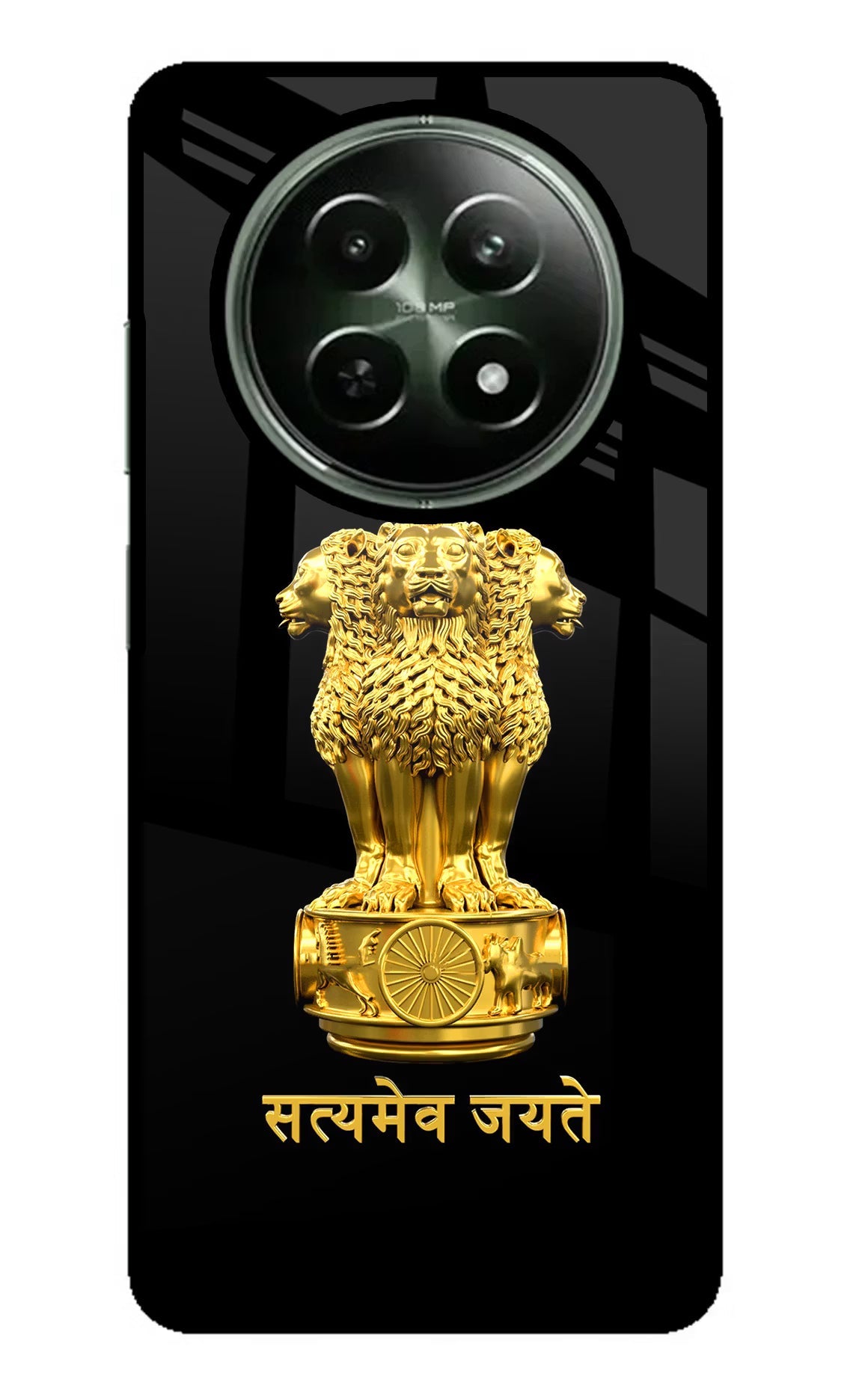 Satyamev Jayate Golden Realme 12x 5G Glass Case Back Cover by Casekaro