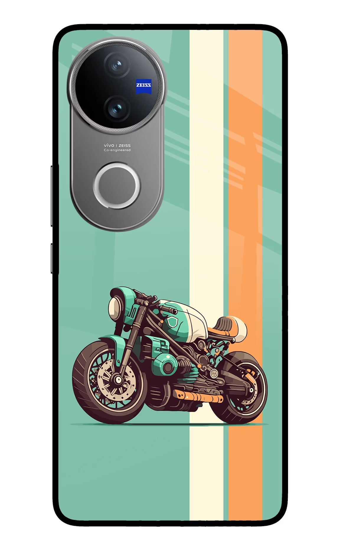Striped Moto Drift Vivo V50 5G Glass Case Back Cover by Casekaro
