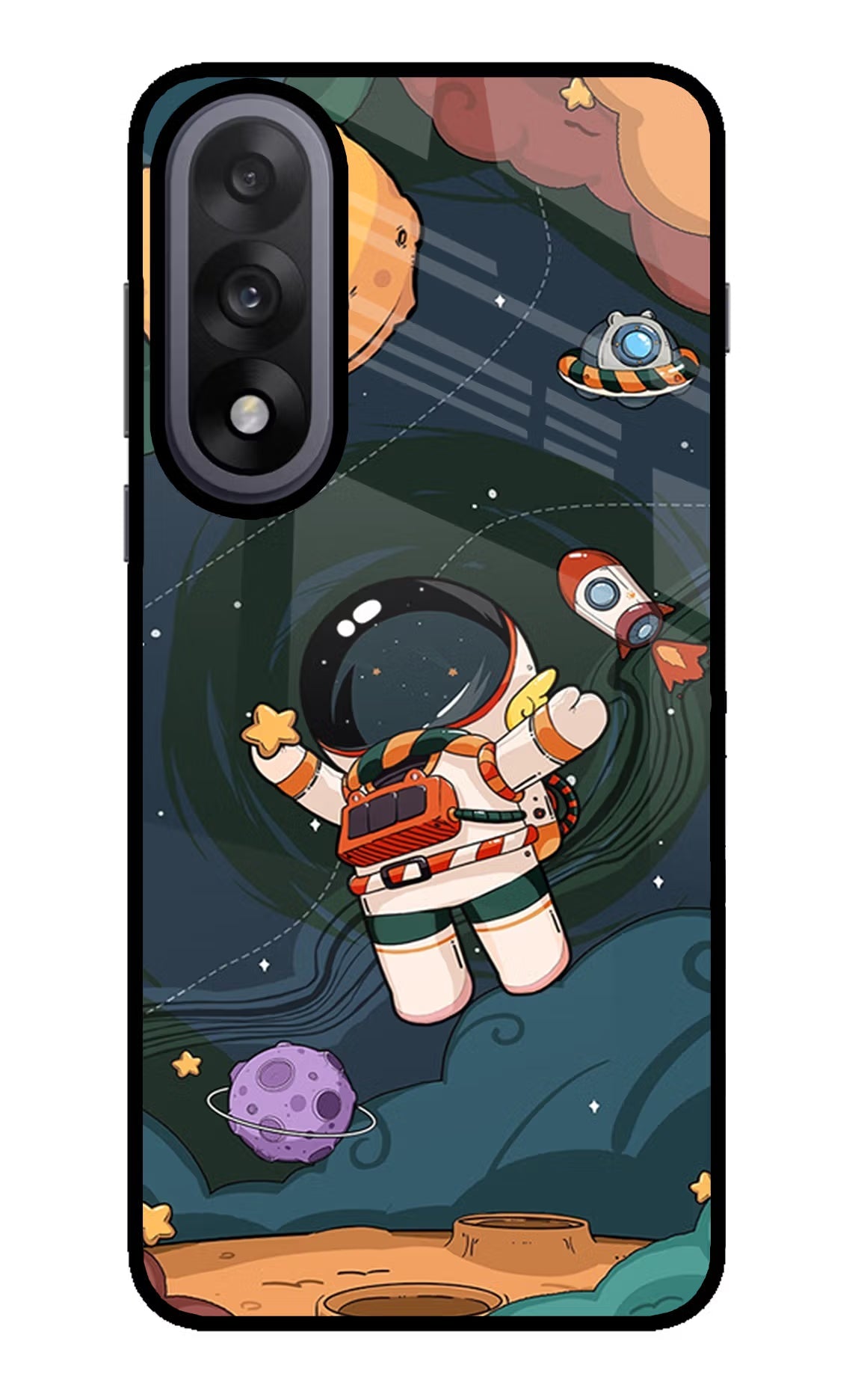 Cartoon Astronaut OnePlus Nord 5 Glass Case Back Cover by Casekaro