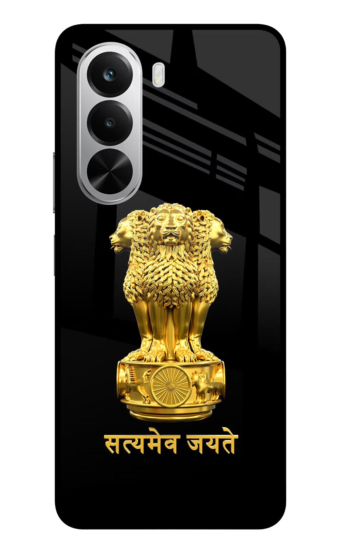 Satyamev Jayate Golden Realme P4x 5G Glass Case Back Cover by Casekaro