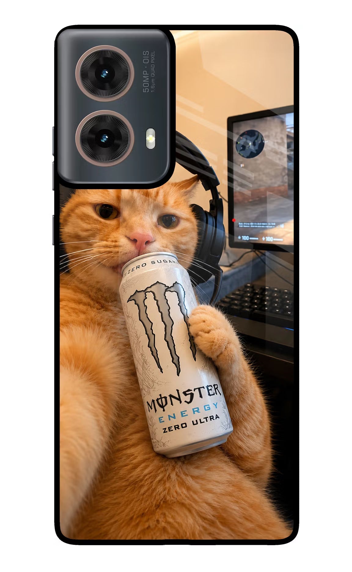 Gamer Cat Energy Motorola G85 Metal Case Back Cover by Casekaro