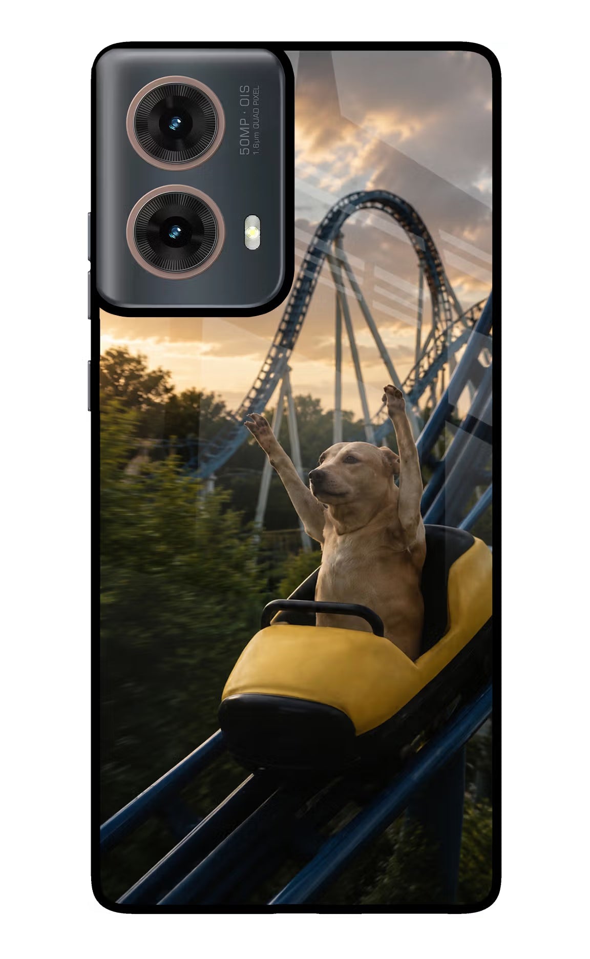 Rollercoaster Dog Motorola G85 Metal Case Back Cover by Casekaro